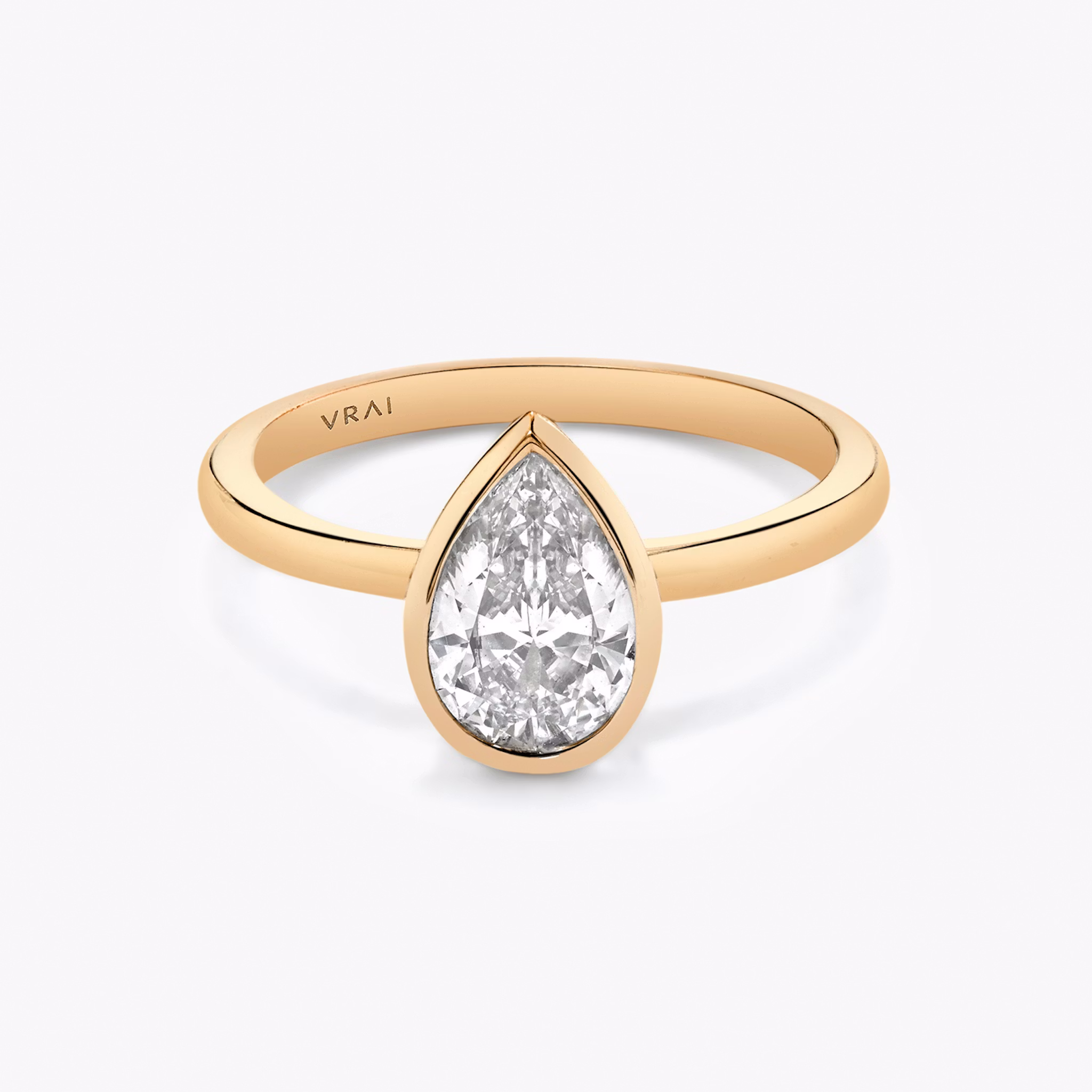 The Signature Bezel | Pear | 14k | Rose Gold | bandAccent: Plain | diamondOrientation: vertical | caratWeight: other