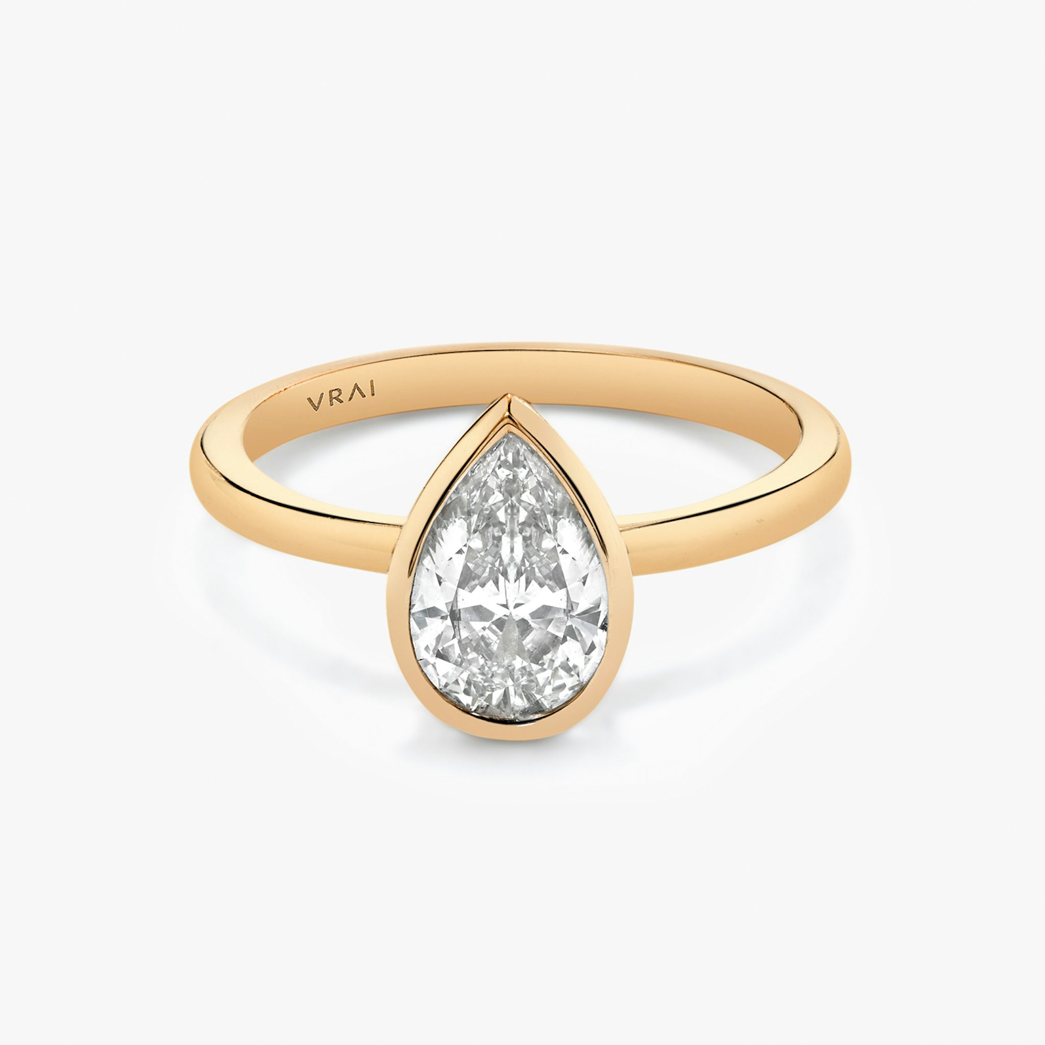 The Signature Bezel | Pear | 14k | Rose Gold | bandAccent: Plain | diamondOrientation: vertical | caratWeight: other