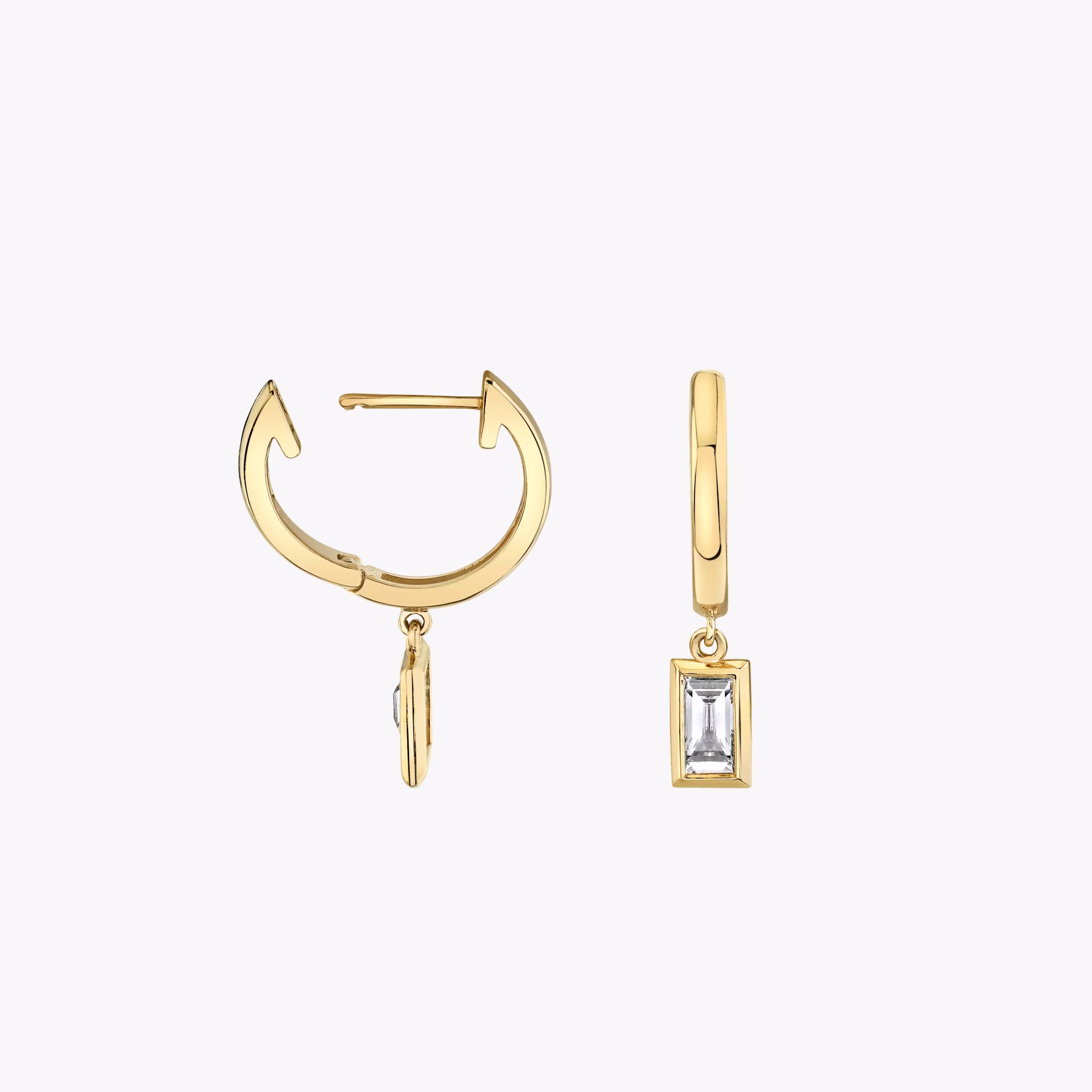 Knife-Edge Bezel Drop Huggie Hoop | Baguette | 14k | Yellow Gold | caratWeight: 0.25ct