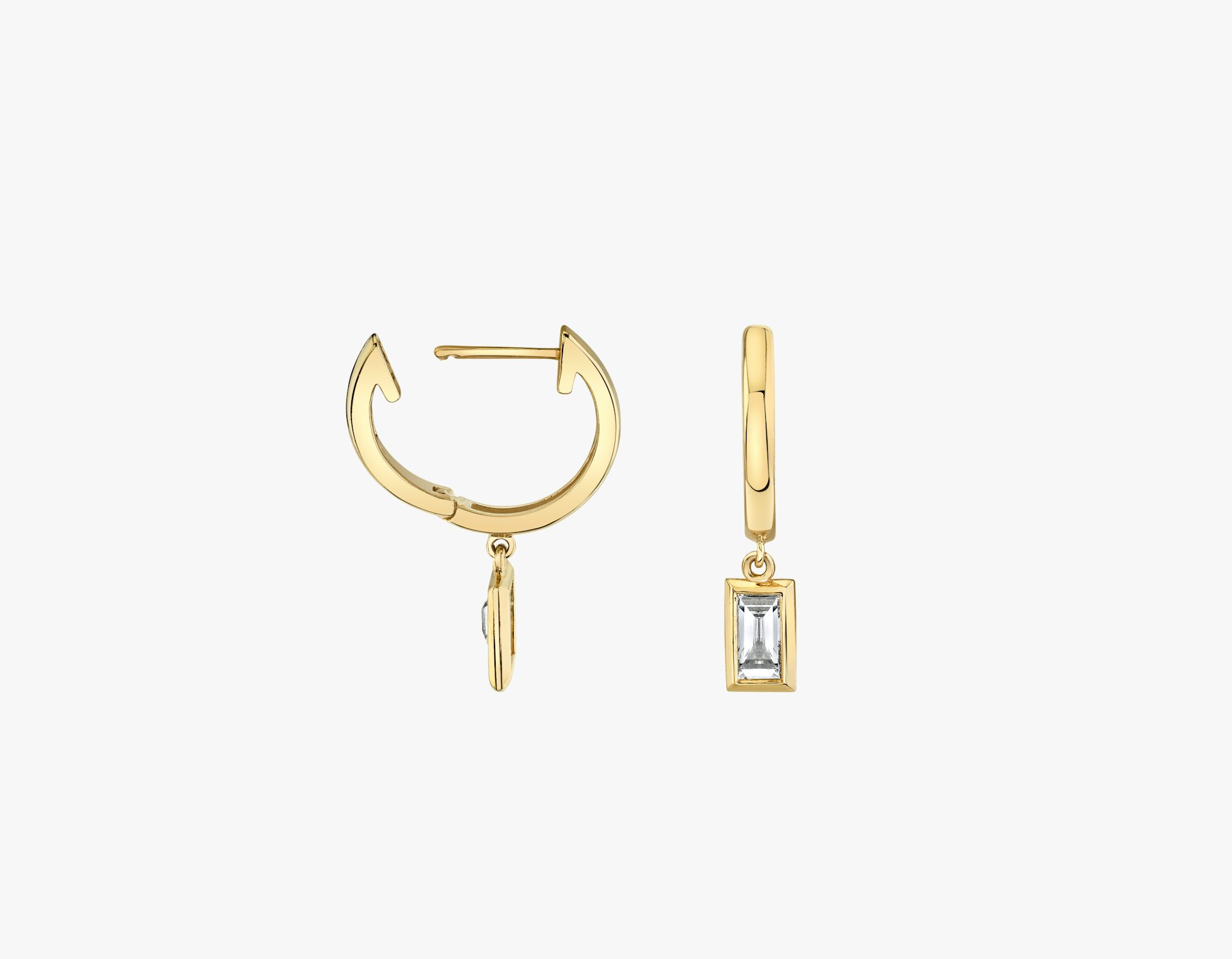 Knife-Edge Bezel Drop Huggie Hoop | Baguette | 14k | Yellow Gold | caratWeight: 0.25ct