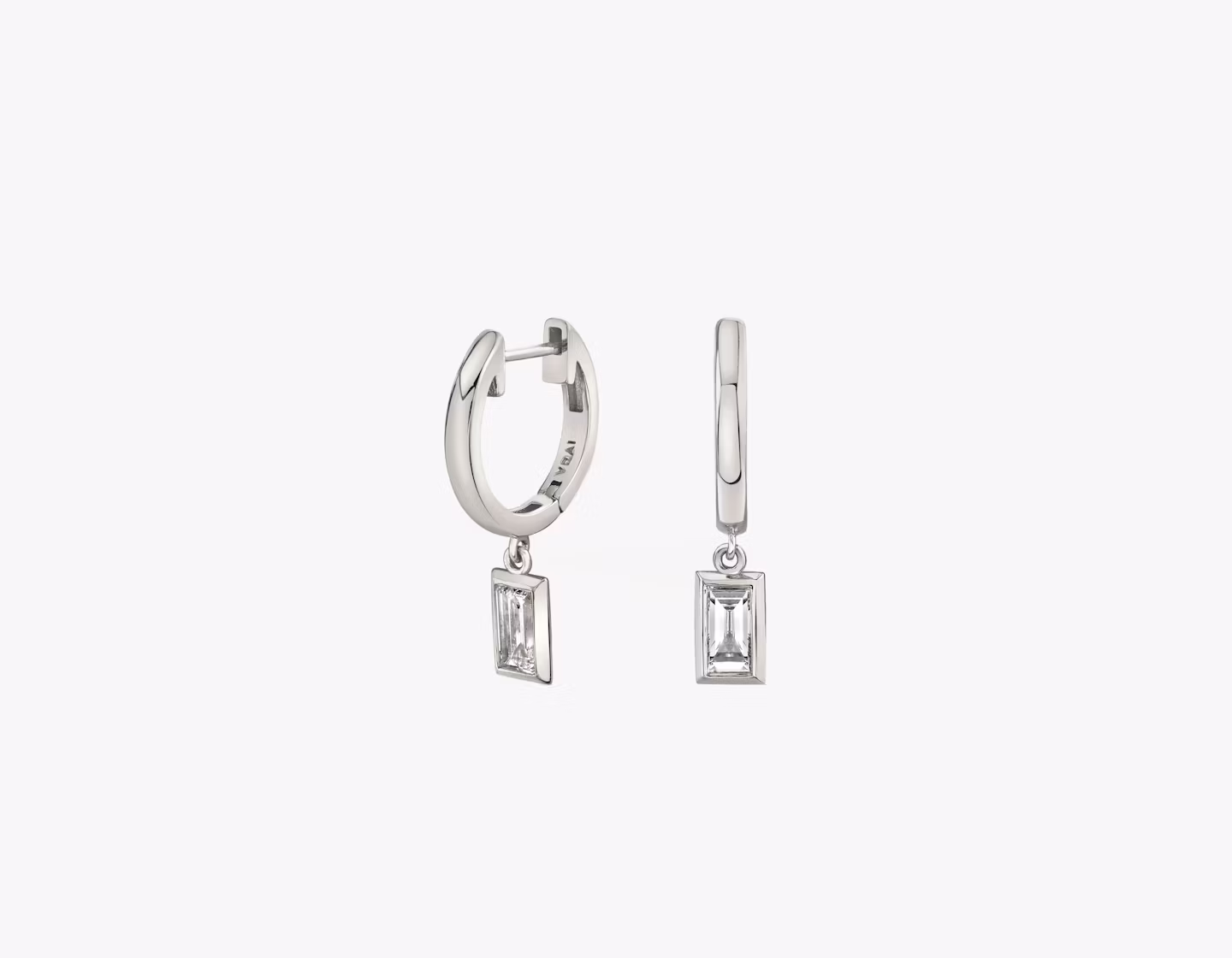 Knife-Edge Bezel Drop Huggie Hoop Baguette | White Gold