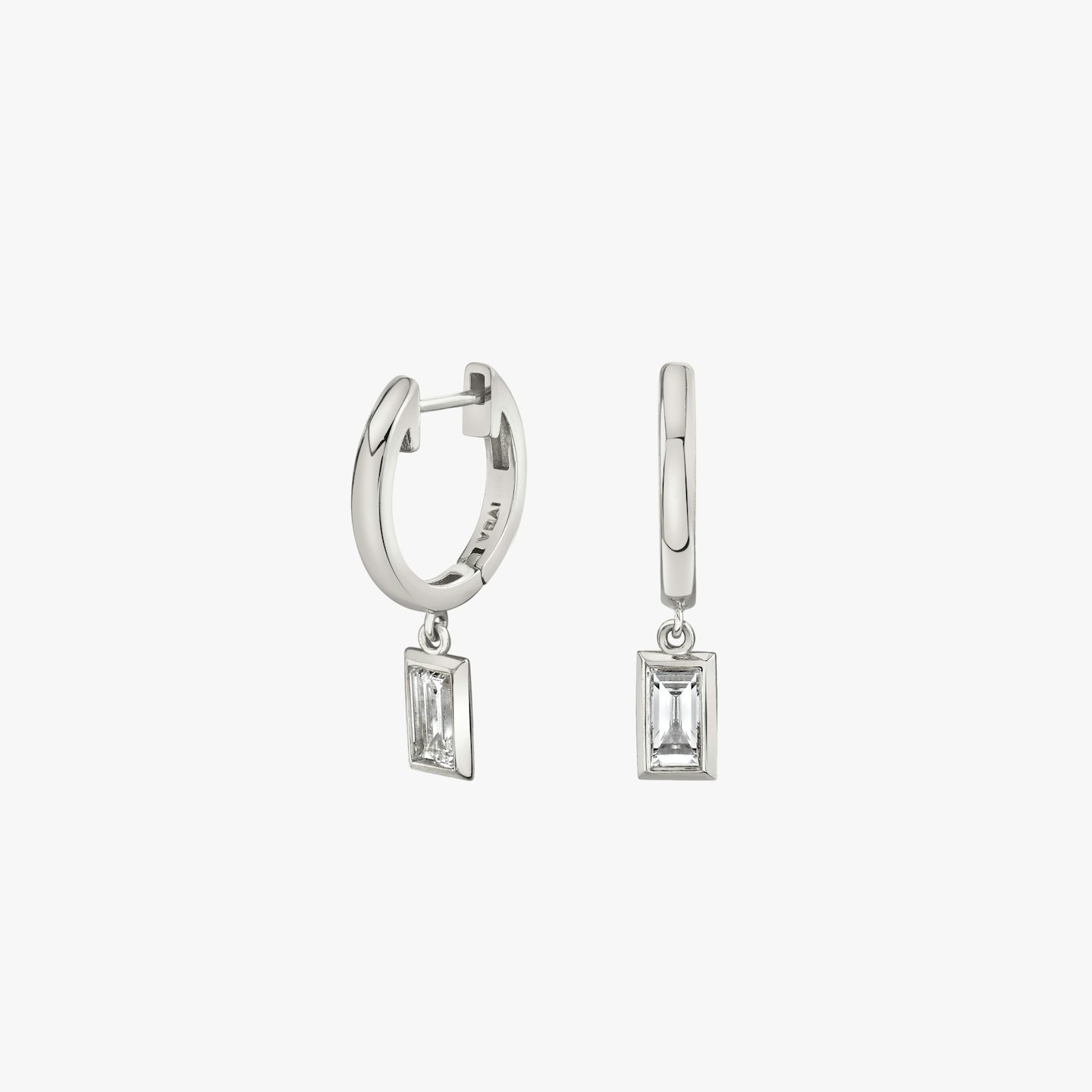 Knife-Edge Bezel Drop Huggie Hoop | Baguette | 14k | White Gold | caratWeight: 0.25ct