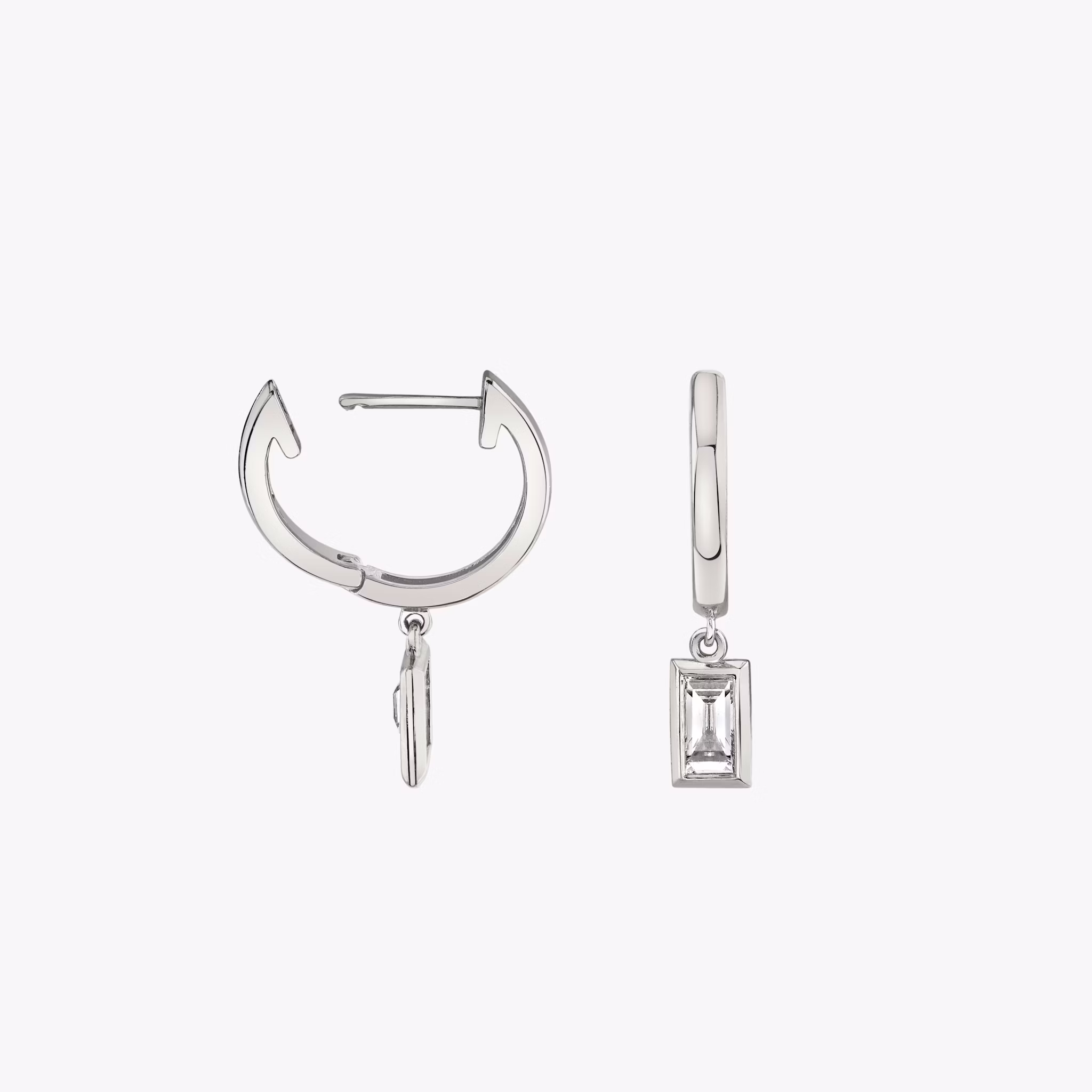 Knife-Edge Bezel Drop Huggie Hoop | Baguette | 14k | White Gold | caratWeight: 0.25ct