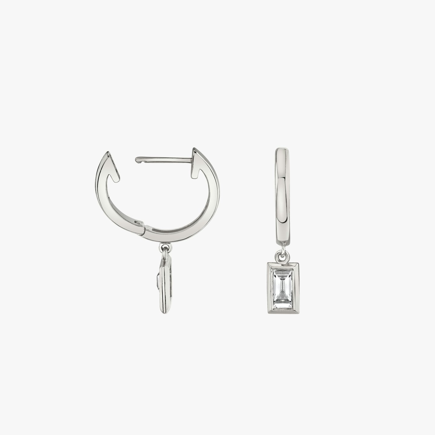 Knife-Edge Bezel Drop Huggie Hoop | Baguette | 14k | White Gold | caratWeight: 0.25ct