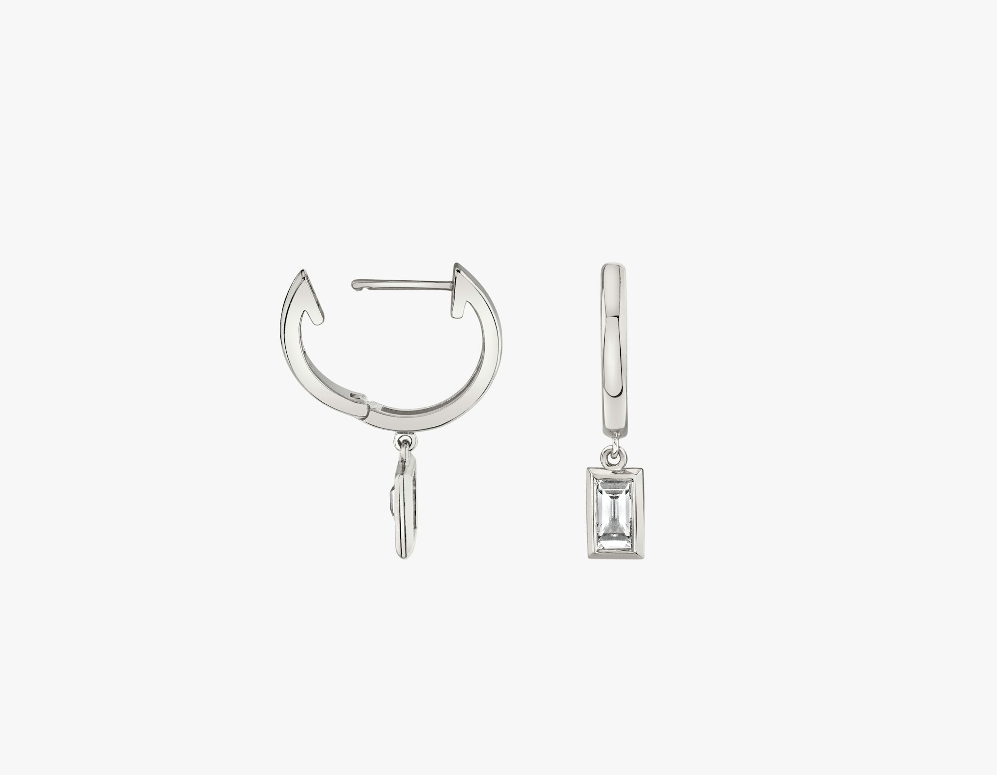 Knife-Edge Bezel Drop Huggie Hoop | Baguette | 14k | White Gold | caratWeight: 0.25ct