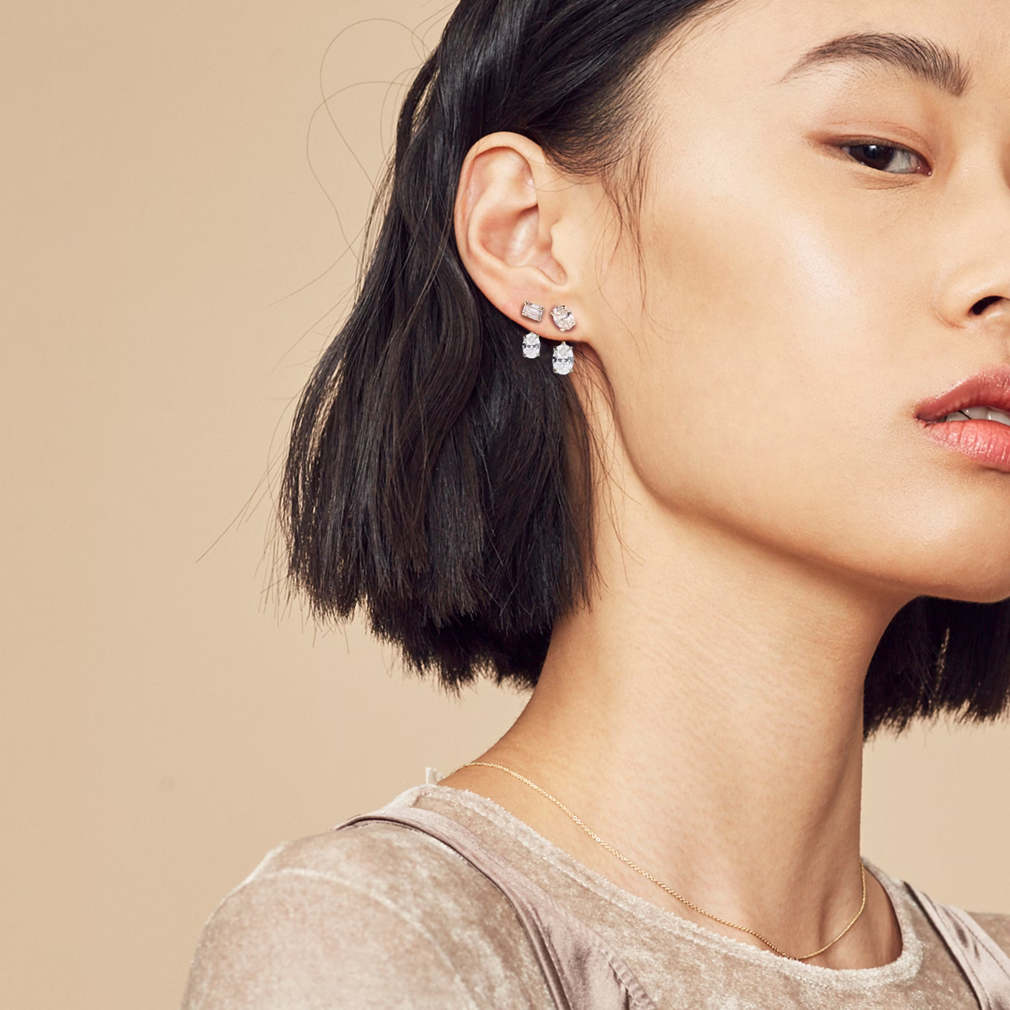 VRAI Solitaire Drop Ear Jacket | Oval | 14k | White Gold | caratWeight: 0.50ct