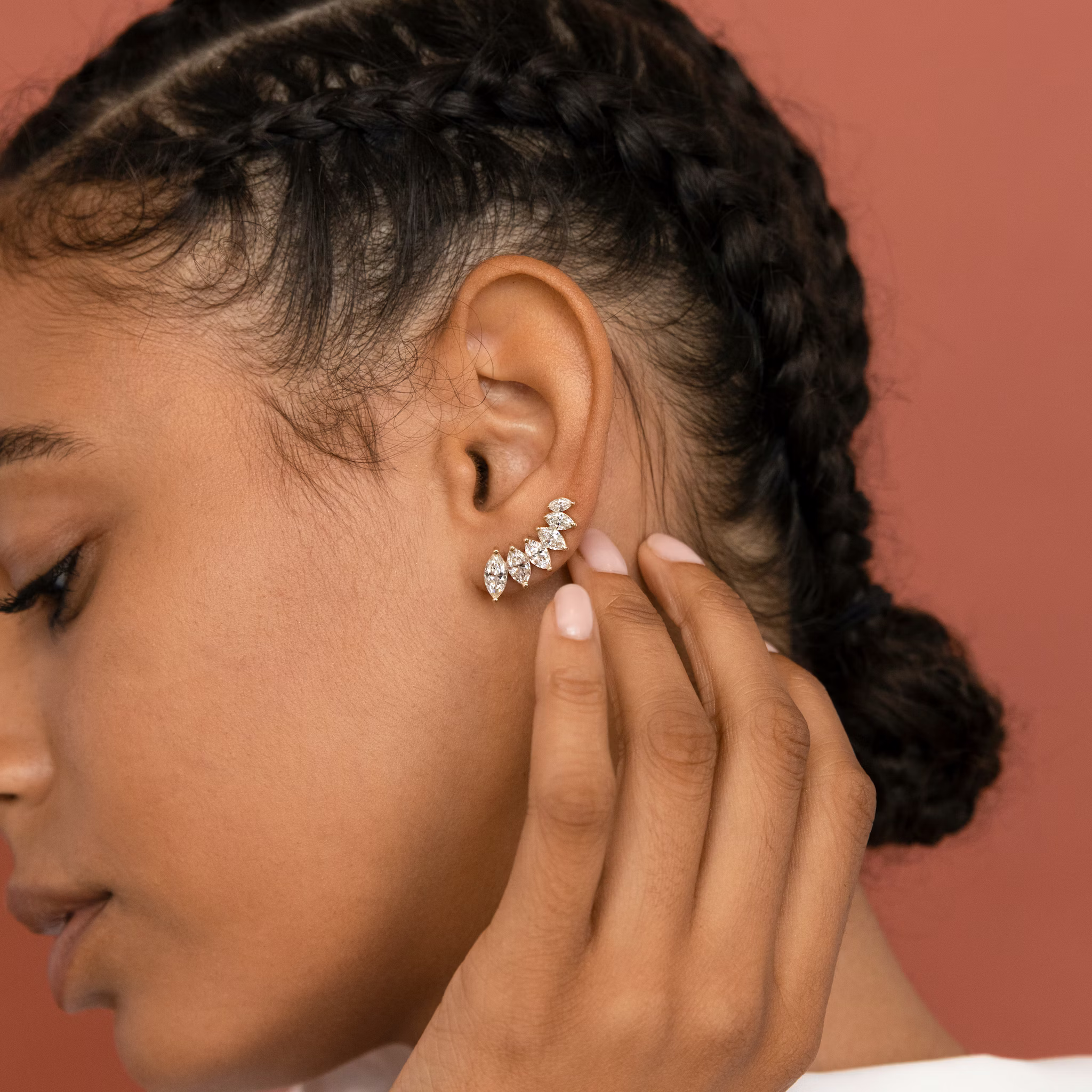 VRAI Ear Climber | Marquise | 14k | Yellow Gold | diamondCount: 6 | side: left