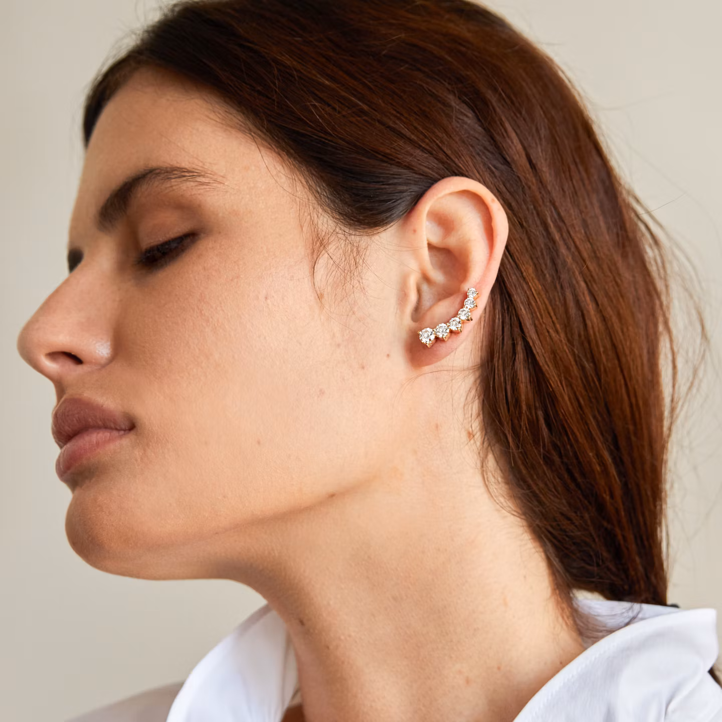 VRAI Ear Climber | Round Brilliant | 14k | Rose Gold | diamondCount: 6 | side: left