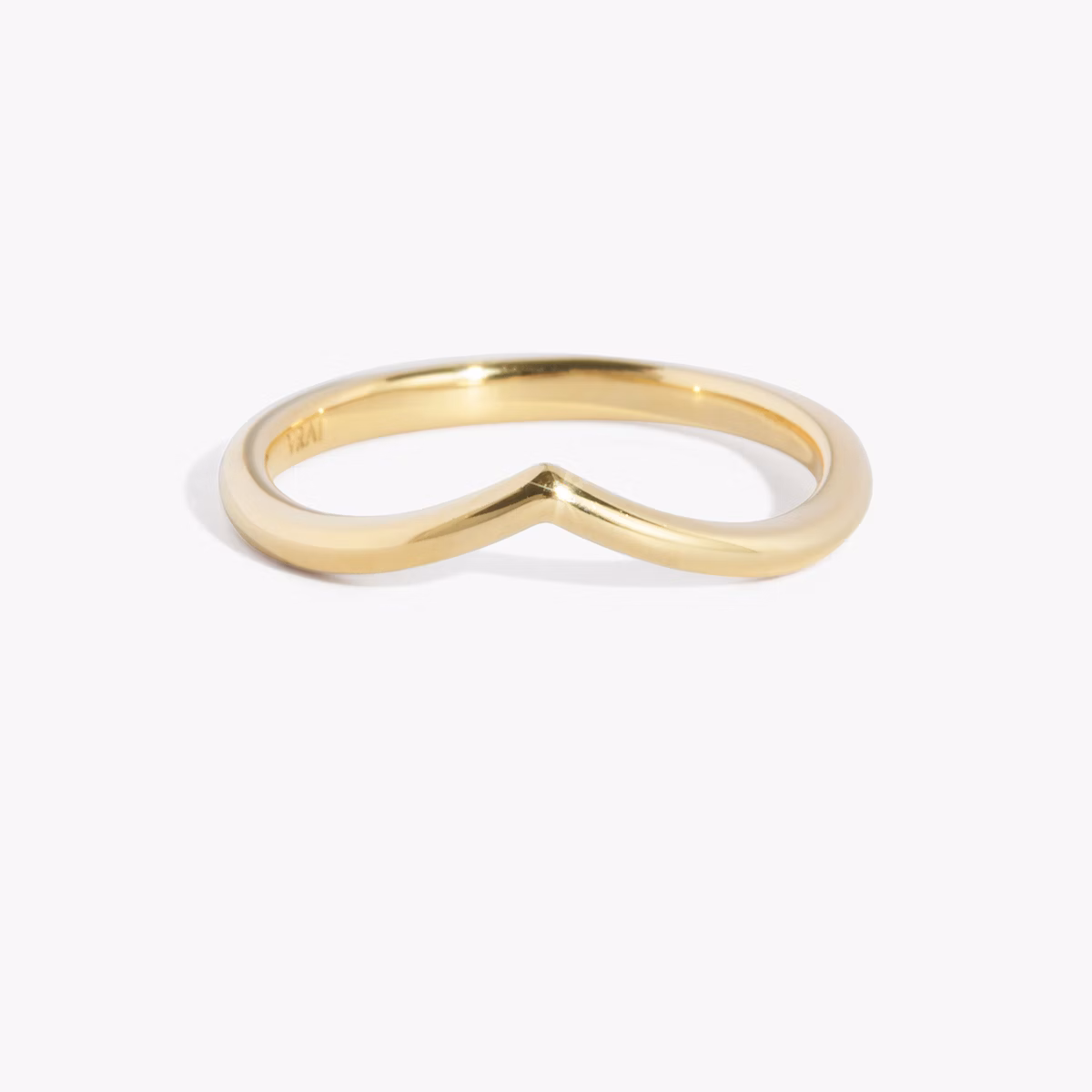 Dip band ring with a plain design, crafted in yellow gold with a faux finish, shown on white background.