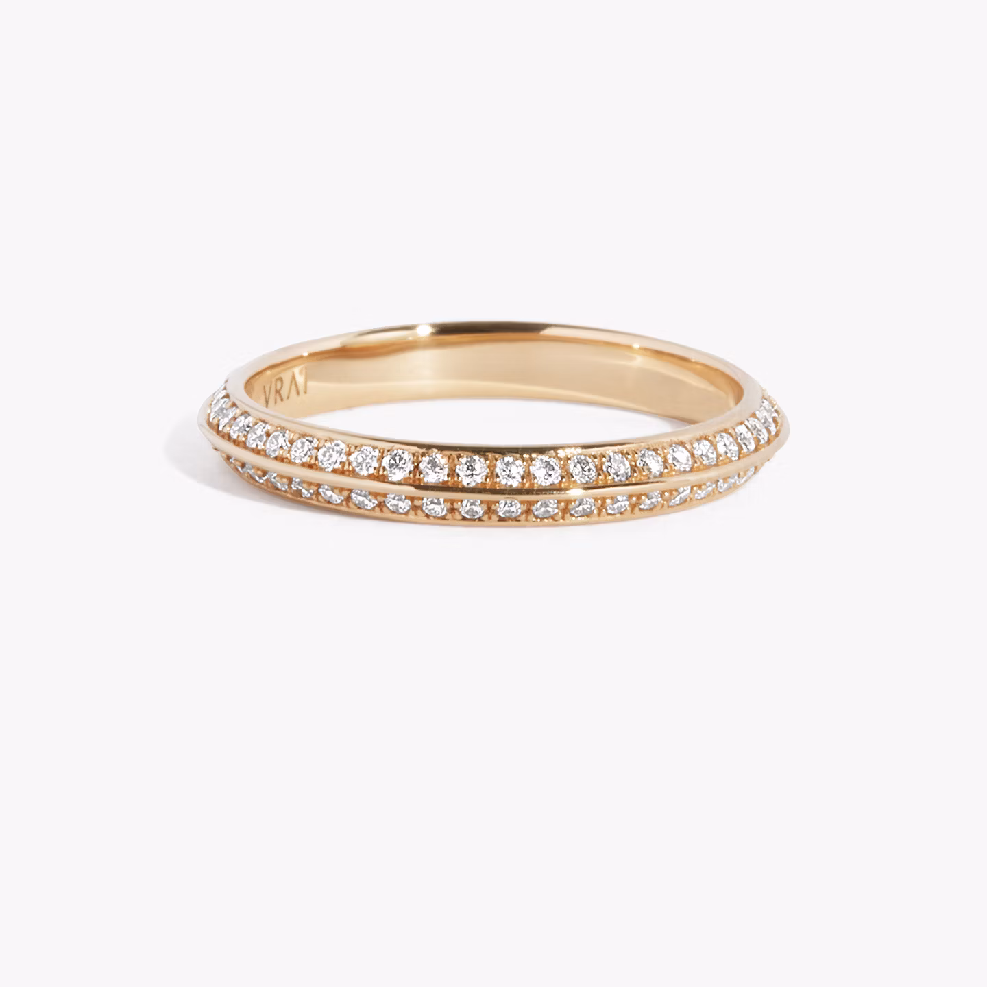 The Knife-Edge Band | Round Brilliant | 14k | Rose Gold | bandAccent: Pavé