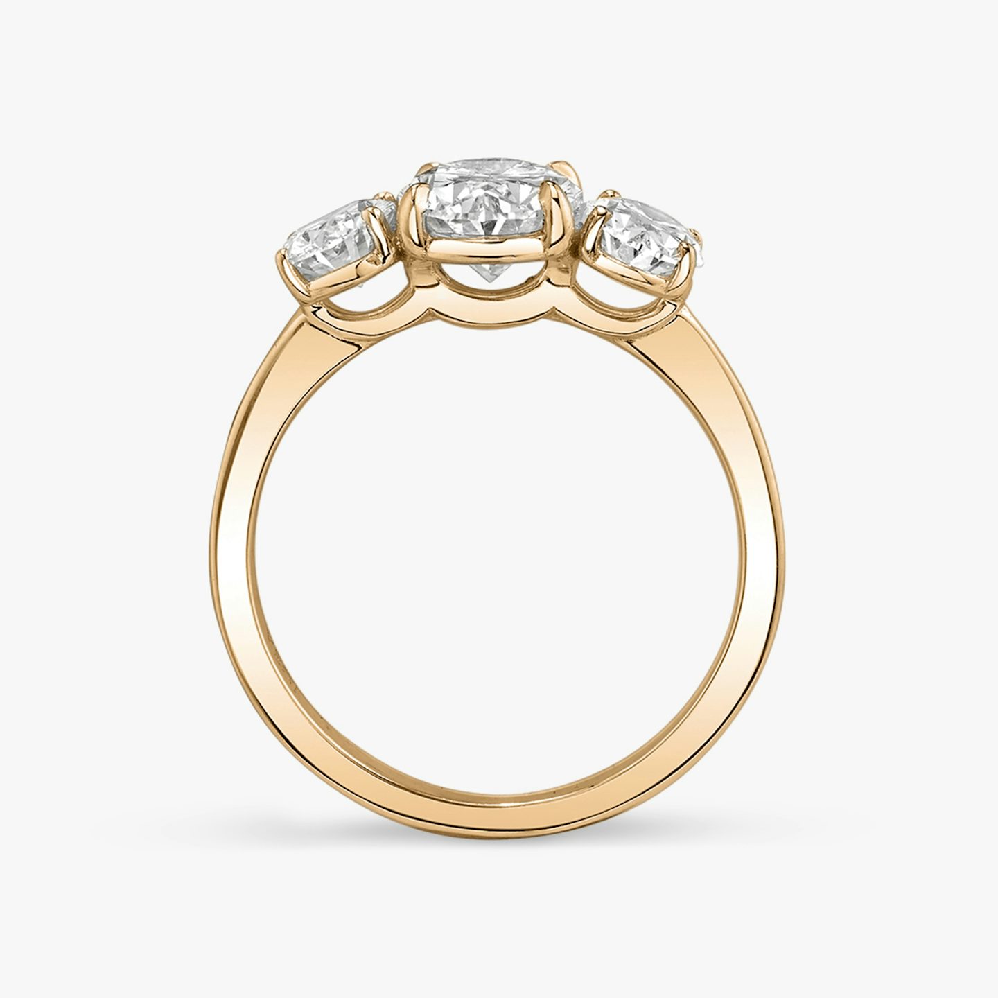 The Three Stone | Oval | 14k | Rose Gold | bandAccent: Plain | sideStoneCarat: 0.50ct | sideStoneShape: Oval | diamondOrientation: vertical | caratWeight: other