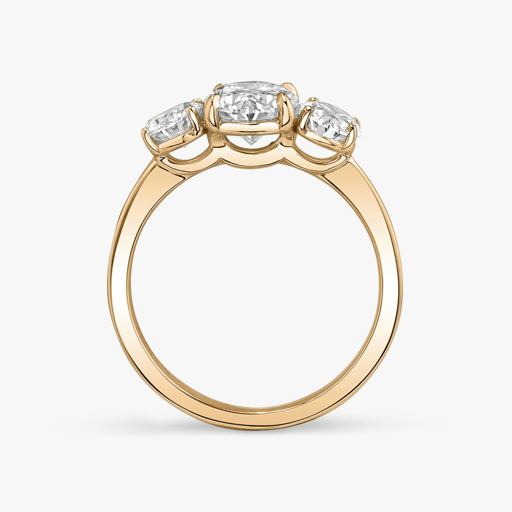 The Three Stone | Oval | 14k | Rose Gold | bandAccent: Plain | sideStoneCarat: 0.50ct | sideStoneShape: Oval | diamondOrientation: vertical | caratWeight: other