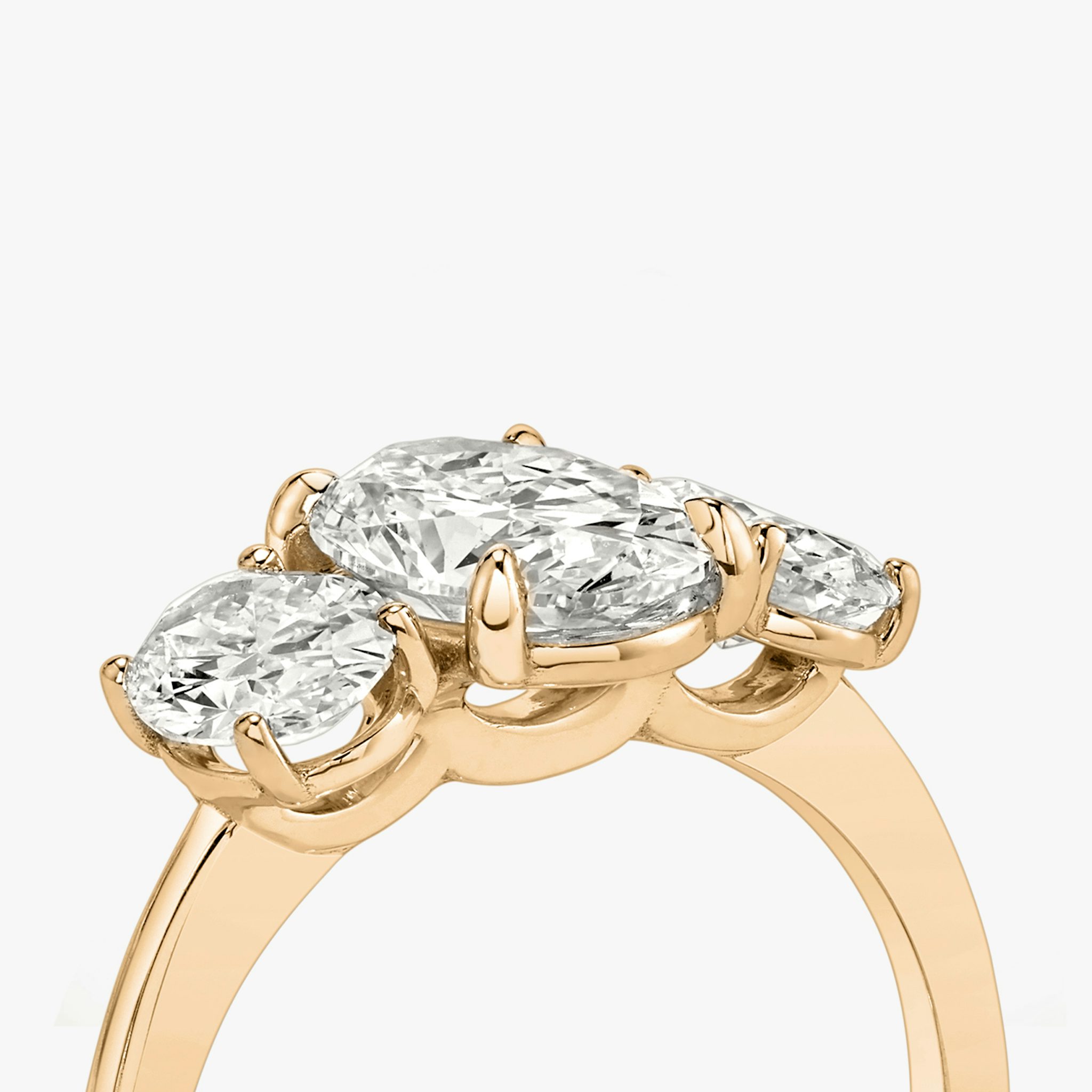 The Three Stone | Oval | 14k | Rose Gold | bandAccent: Plain | sideStoneCarat: 0.50ct | sideStoneShape: Oval | diamondOrientation: vertical | caratWeight: other