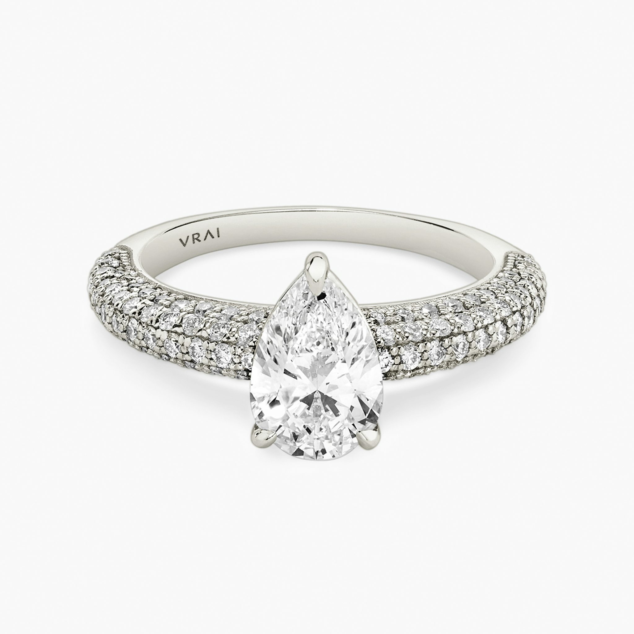 The Curator | Pear | Platinum | bandAccent: Pavé | diamondOrientation: vertical | caratWeight: other
