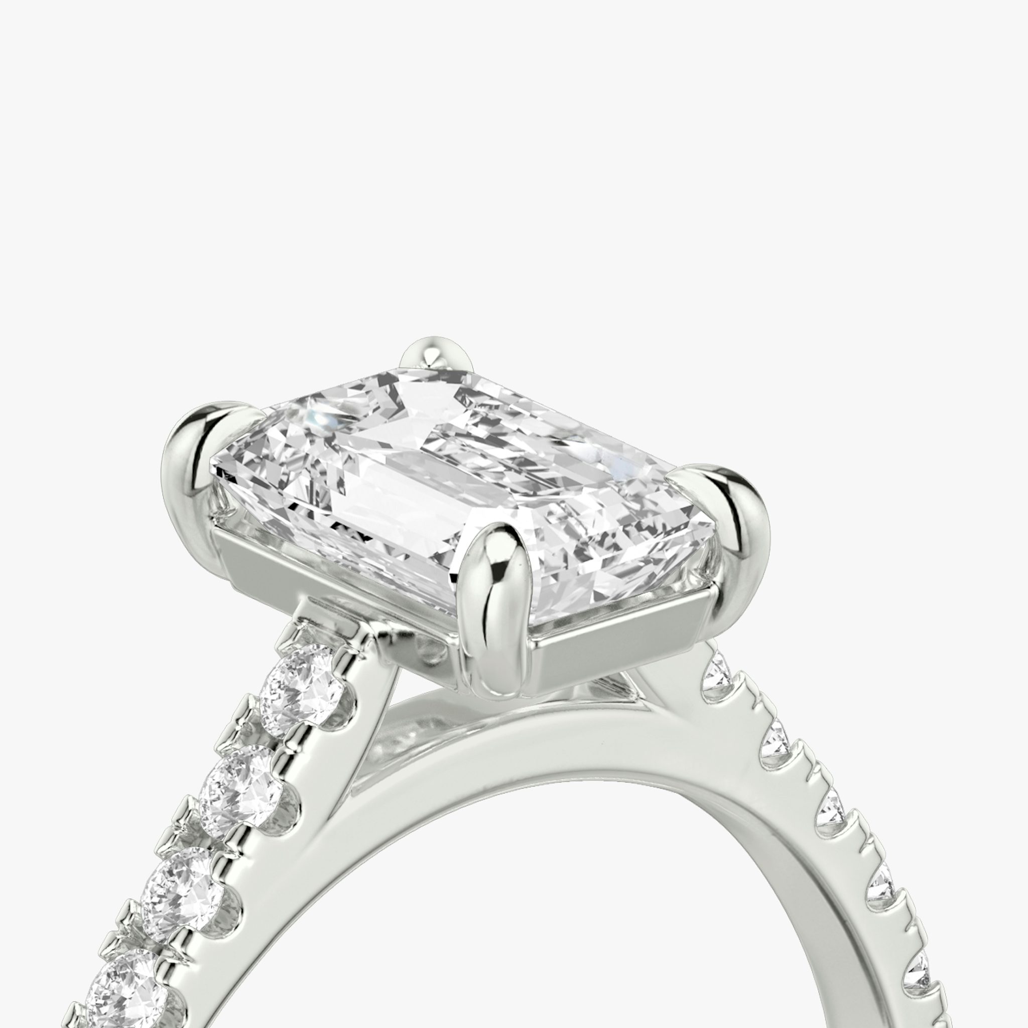 The Cathedral | Emerald | Platinum | bandAccent: Pavé | diamondOrientation: vertical | caratWeight: other