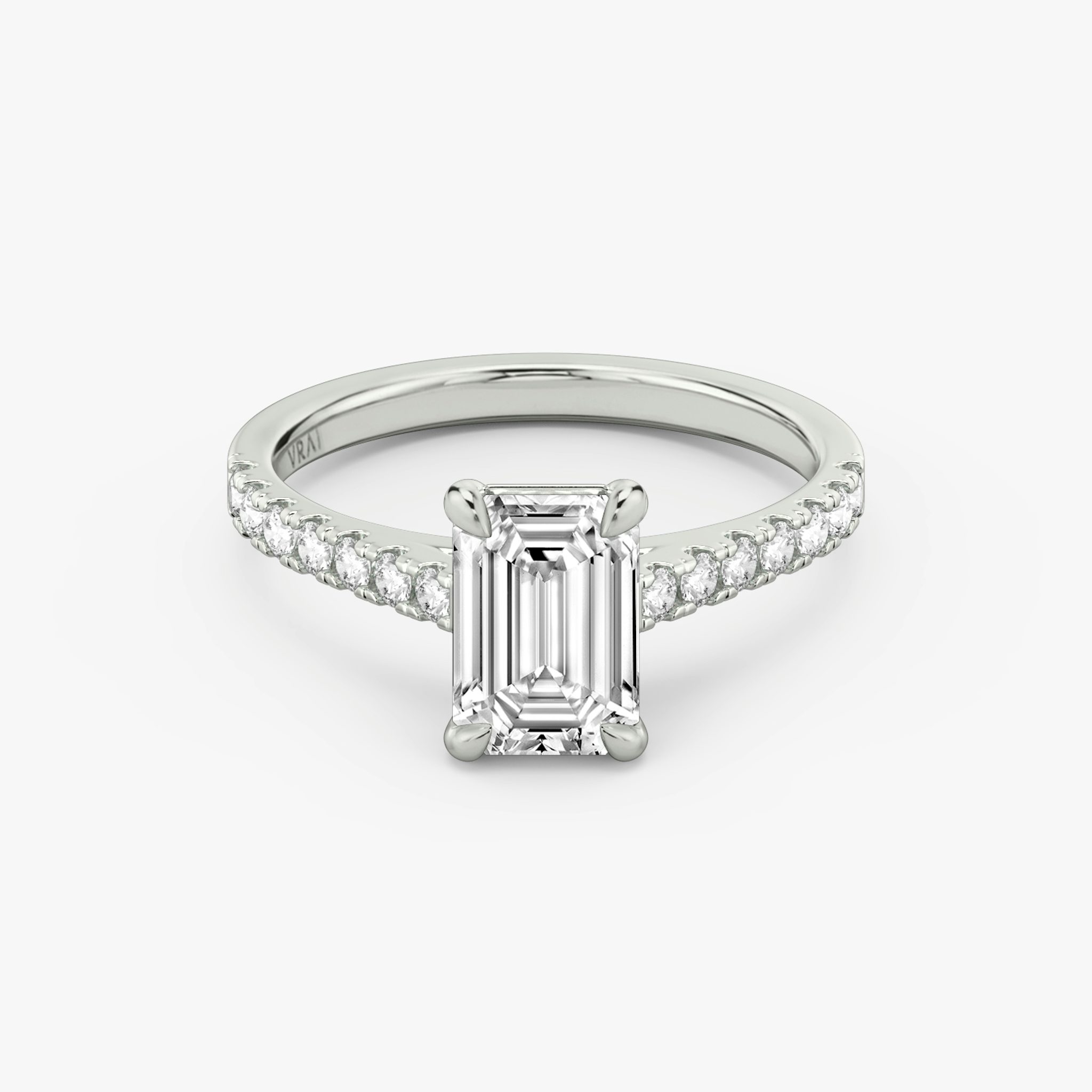 The Cathedral | Emerald | Platinum | bandAccent: Pavé | diamondOrientation: vertical | caratWeight: other