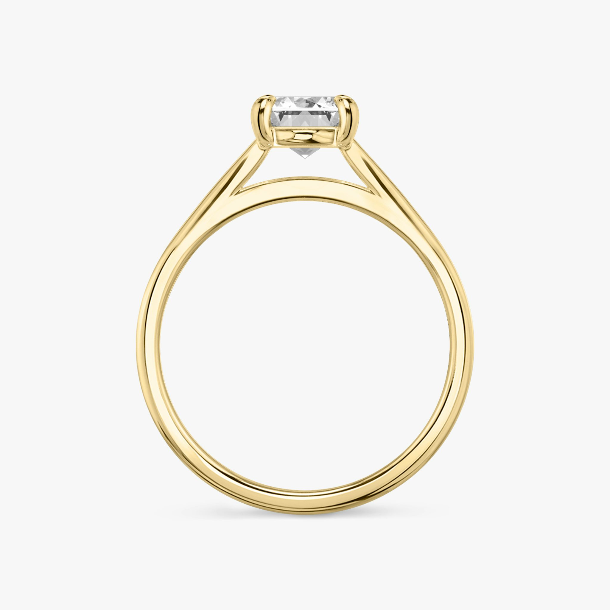 A Cathedral-style engagement ring with a gold band.