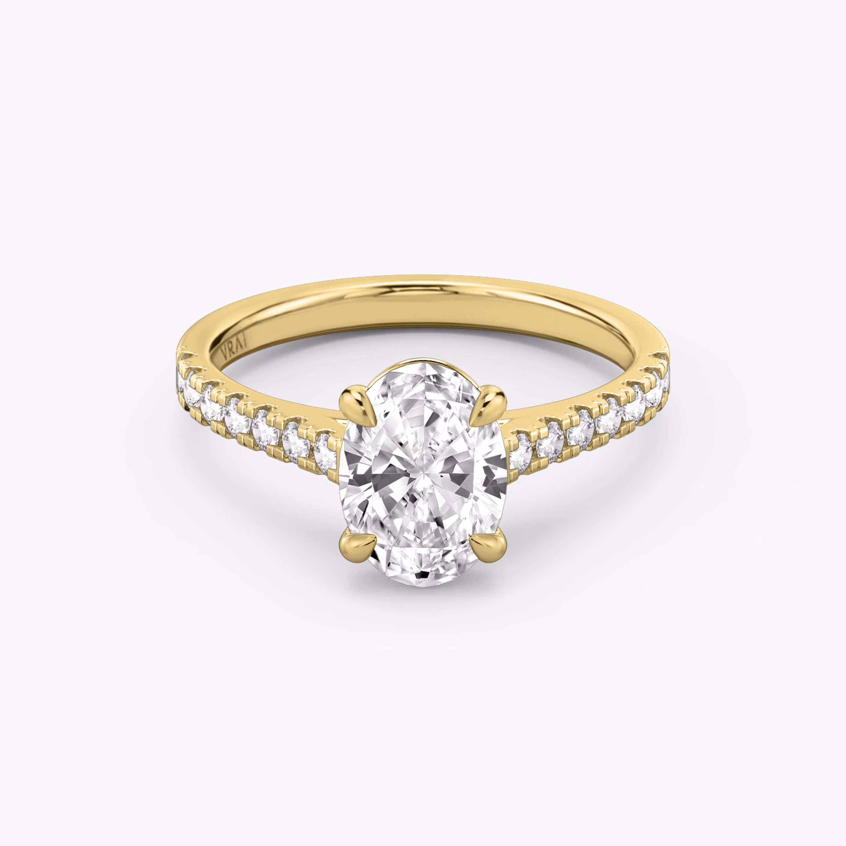 Yellow gold Cathedral engagement ring with Oval cut diamond