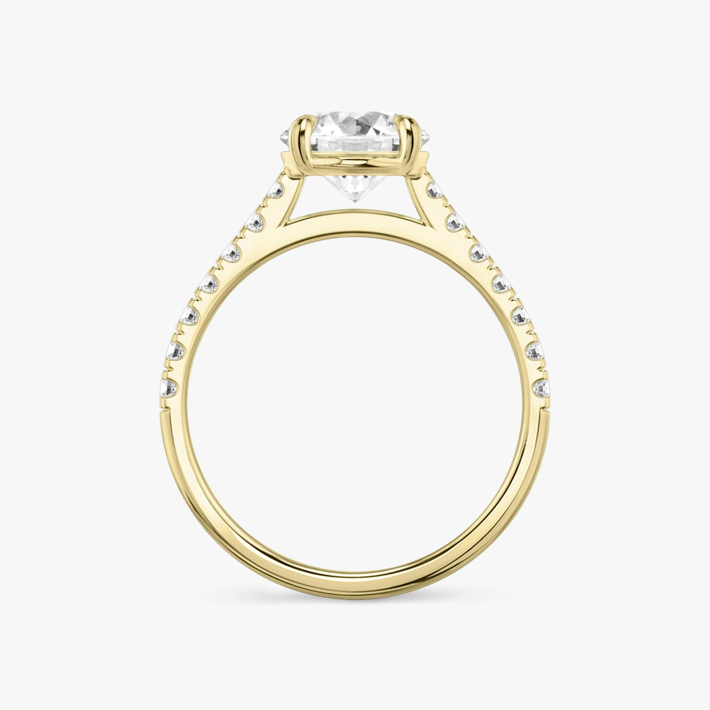 The Cathedral | Round Brilliant | 18k | Yellow Gold | bandAccent: Pavé | caratWeight: 2.0ct | diamondOrientation: vertical