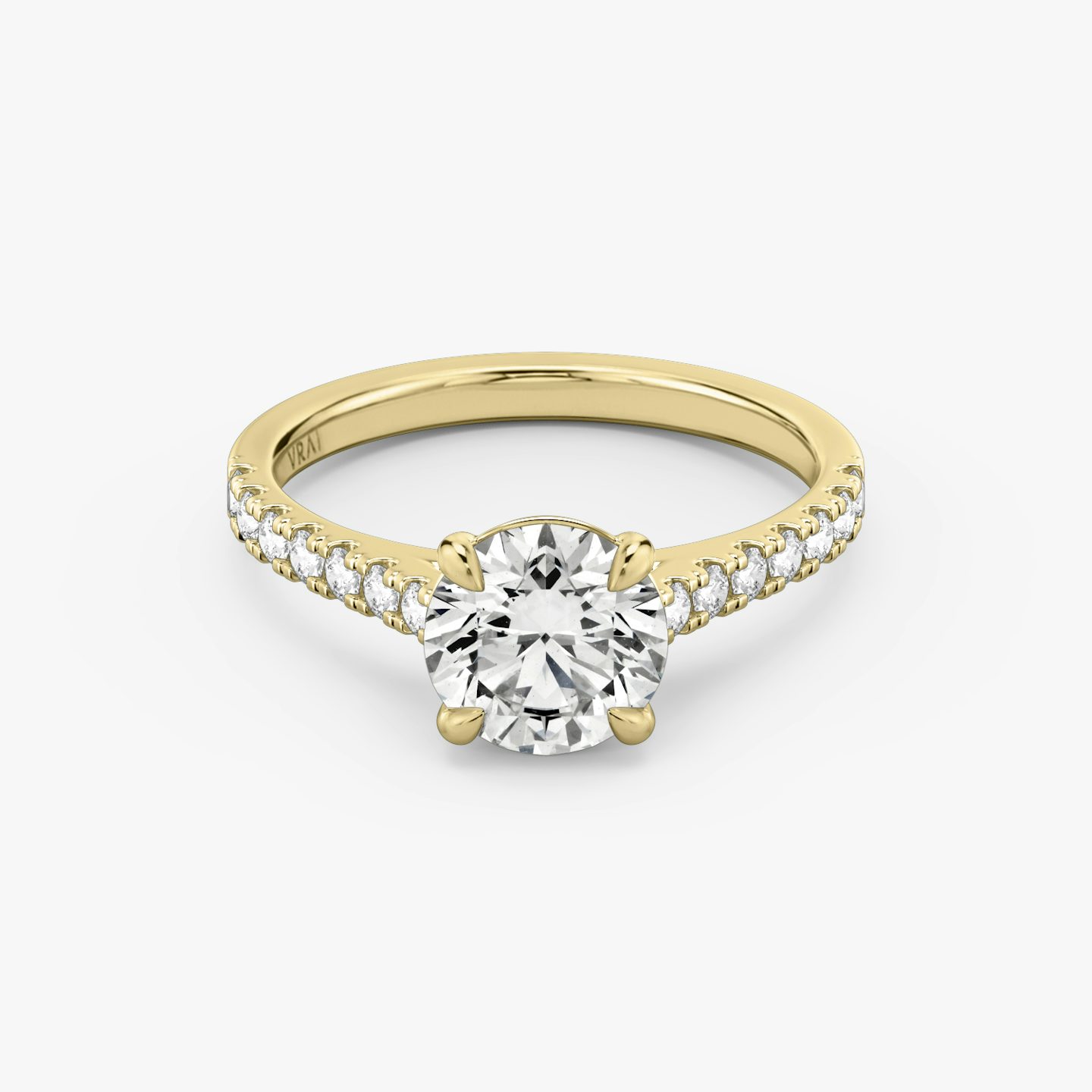 The Cathedral | Round Brilliant | 18k | Yellow Gold | bandAccent: Pavé | caratWeight: 2.0ct | diamondOrientation: vertical