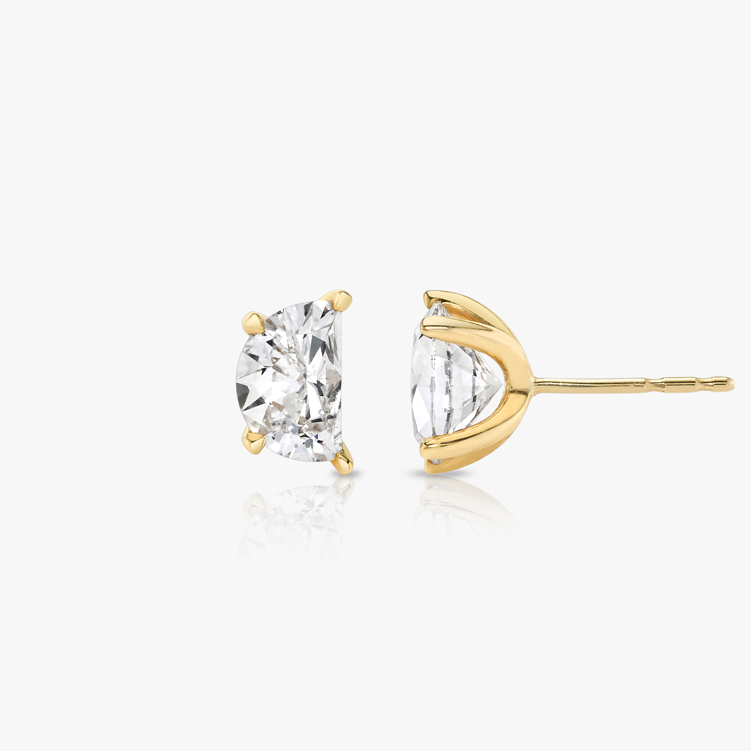 14K Gold Diamond Moon Stud Earrings / 0.07 CTW Natural Diamonds / White, Yellow or Rose Gold / Handmade top Jewelry