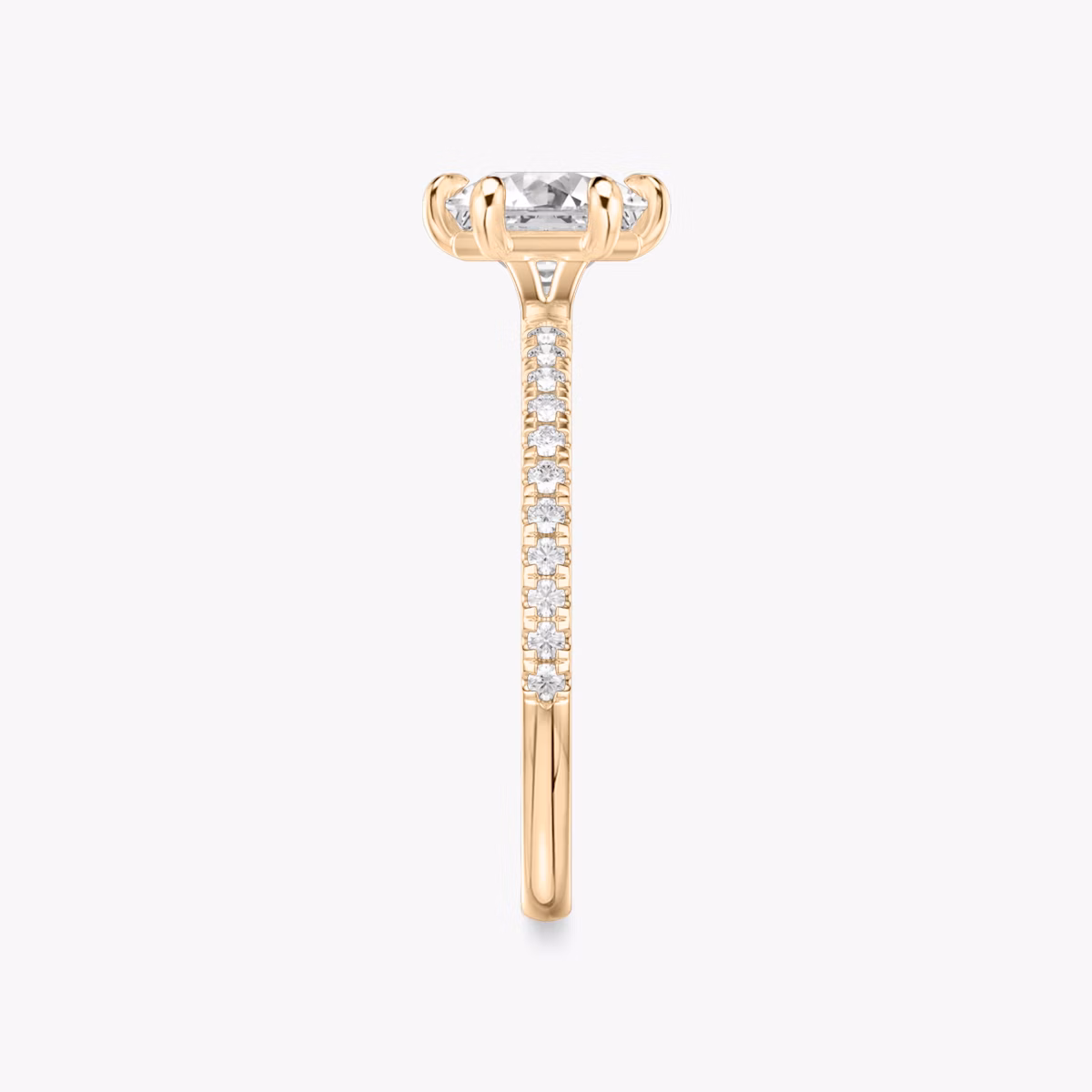 The Signature 6 Prong | Asscher | 14k | Rose Gold | bandAccent: Pavé | bandWidth: standard | hiddenHalo: no | diamondOrientation: vertical | caratWeight: other