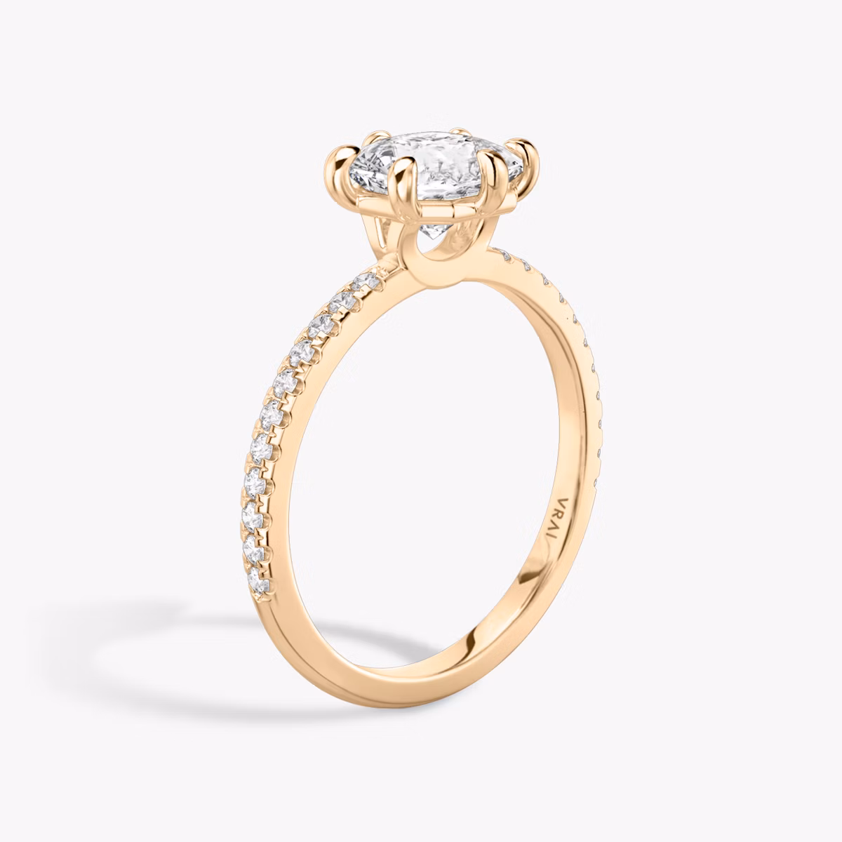 The Signature 6 Prong | Asscher | 14k | Rose Gold | bandAccent: Pavé | bandWidth: standard | hiddenHalo: no | diamondOrientation: vertical | caratWeight: other