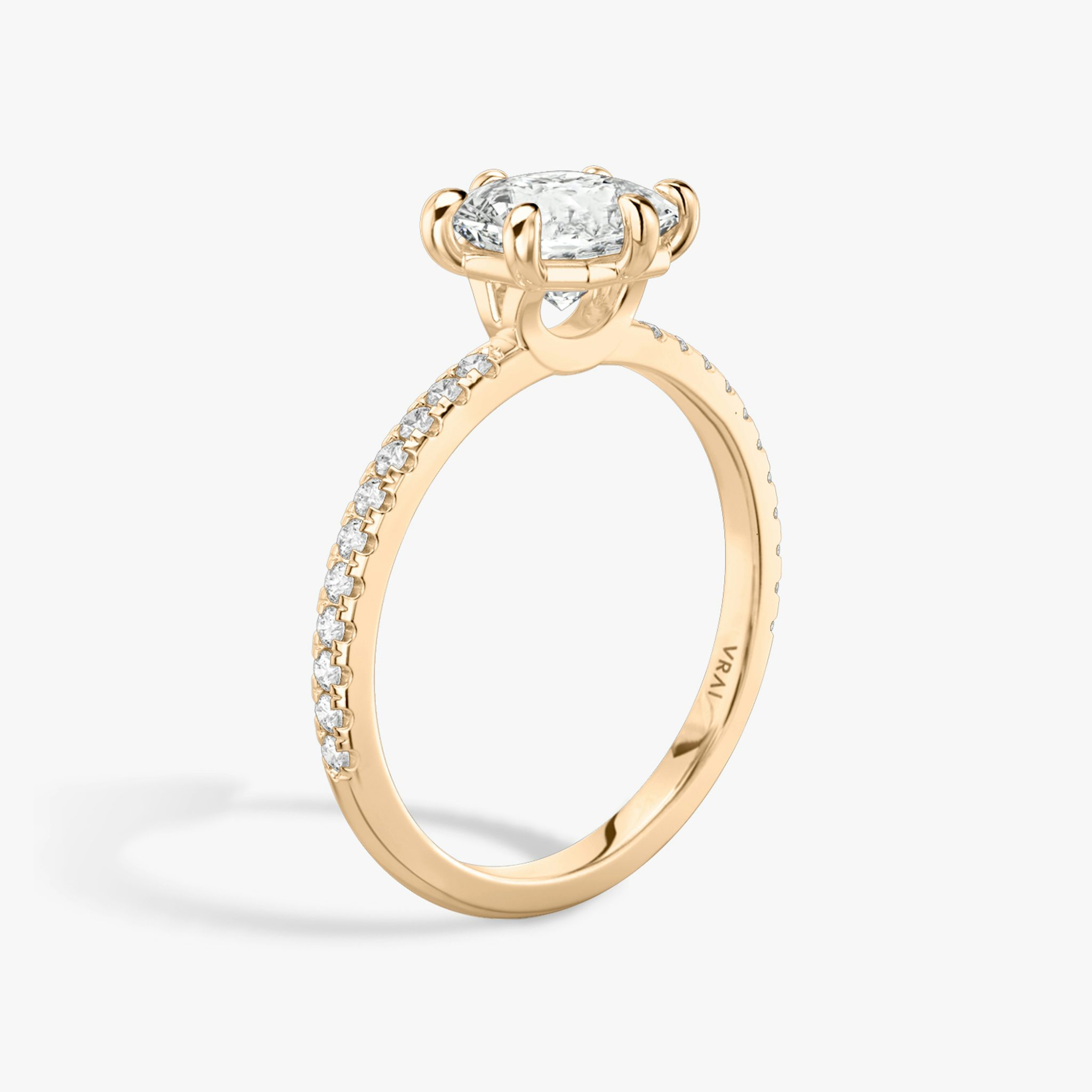 The Signature 6 Prong | Asscher | 14k | Rose Gold | bandAccent: Pavé | bandWidth: standard | hiddenHalo: no | diamondOrientation: vertical | caratWeight: other