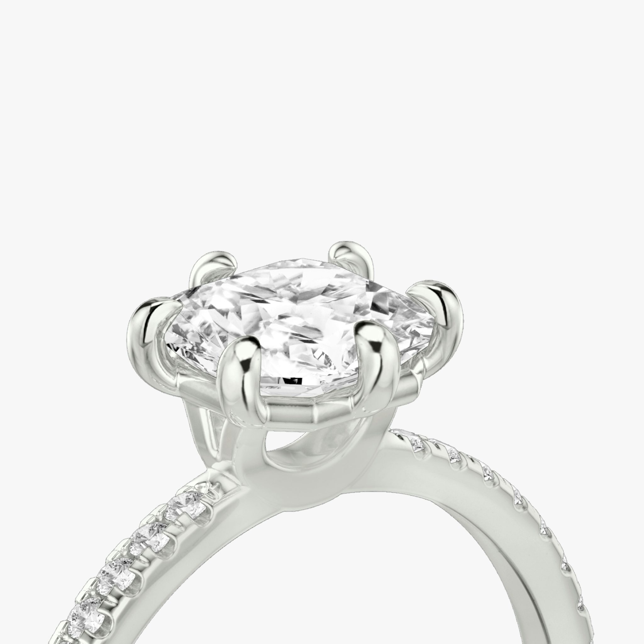 The Signature 6 Prong | Asscher | 18k | White Gold | bandAccent: Pavé | bandWidth: standard | hiddenHalo: no | diamondOrientation: vertical | caratWeight: other