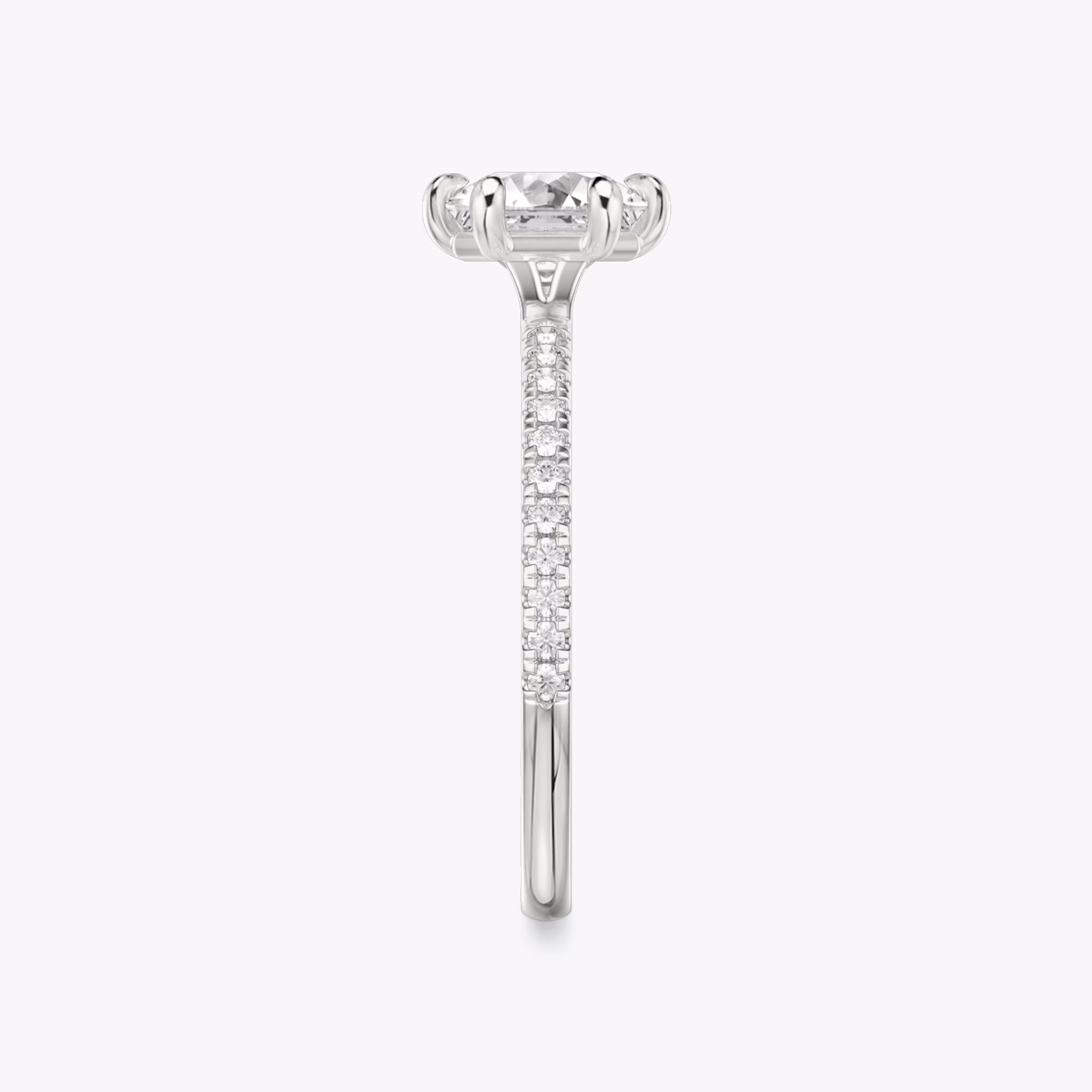 The Signature 6 Prong | Asscher | 18k | White Gold | bandAccent: Pavé | bandWidth: standard | hiddenHalo: no | diamondOrientation: vertical | caratWeight: other