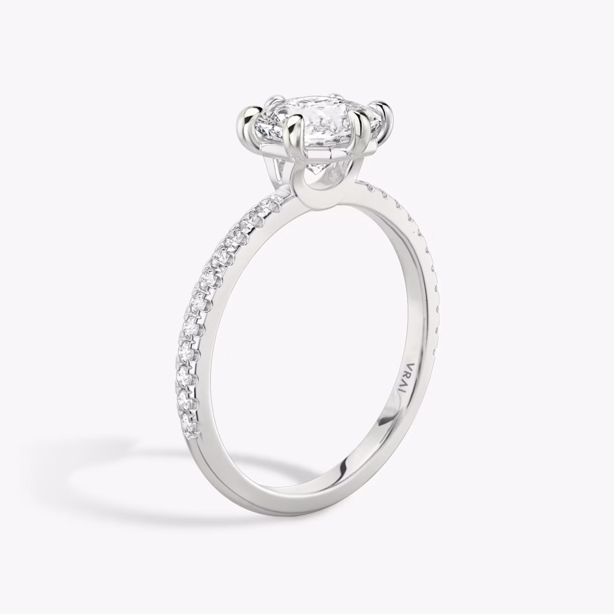 The Signature 6 Prong | Asscher | Platinum | bandAccent: Pavé | bandWidth: standard | hiddenHalo: no | diamondOrientation: vertical | caratWeight: other