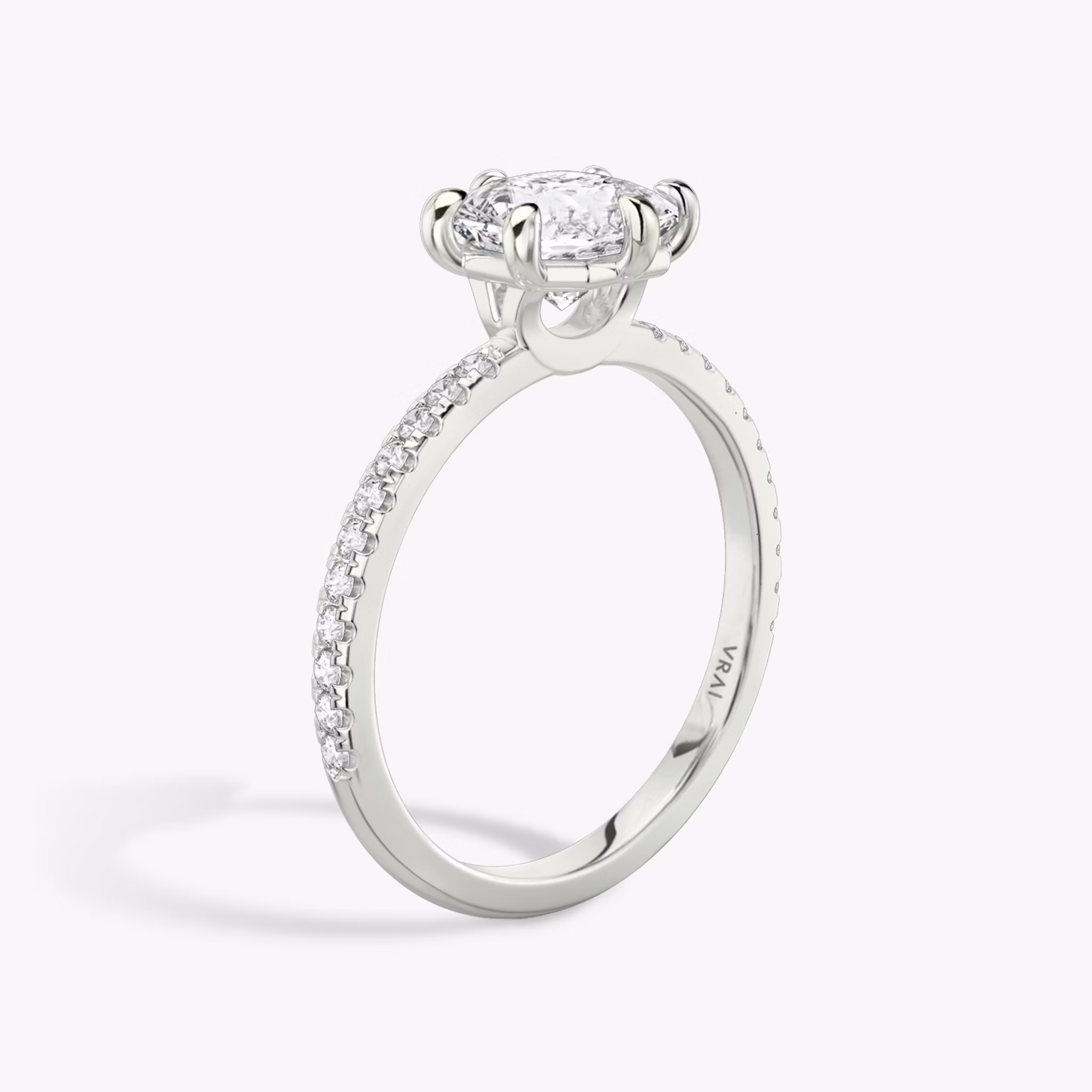 The Signature 6 Prong | Asscher | 18k | White Gold | bandAccent: Pavé | bandWidth: standard | hiddenHalo: no | diamondOrientation: vertical | caratWeight: other