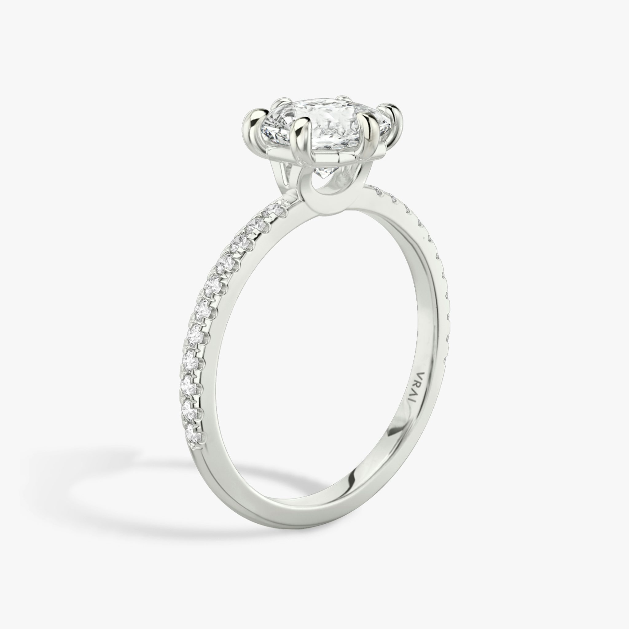 The Signature 6 Prong | Asscher | 18k | White Gold | bandAccent: Pavé | bandWidth: standard | hiddenHalo: no | diamondOrientation: vertical | caratWeight: other