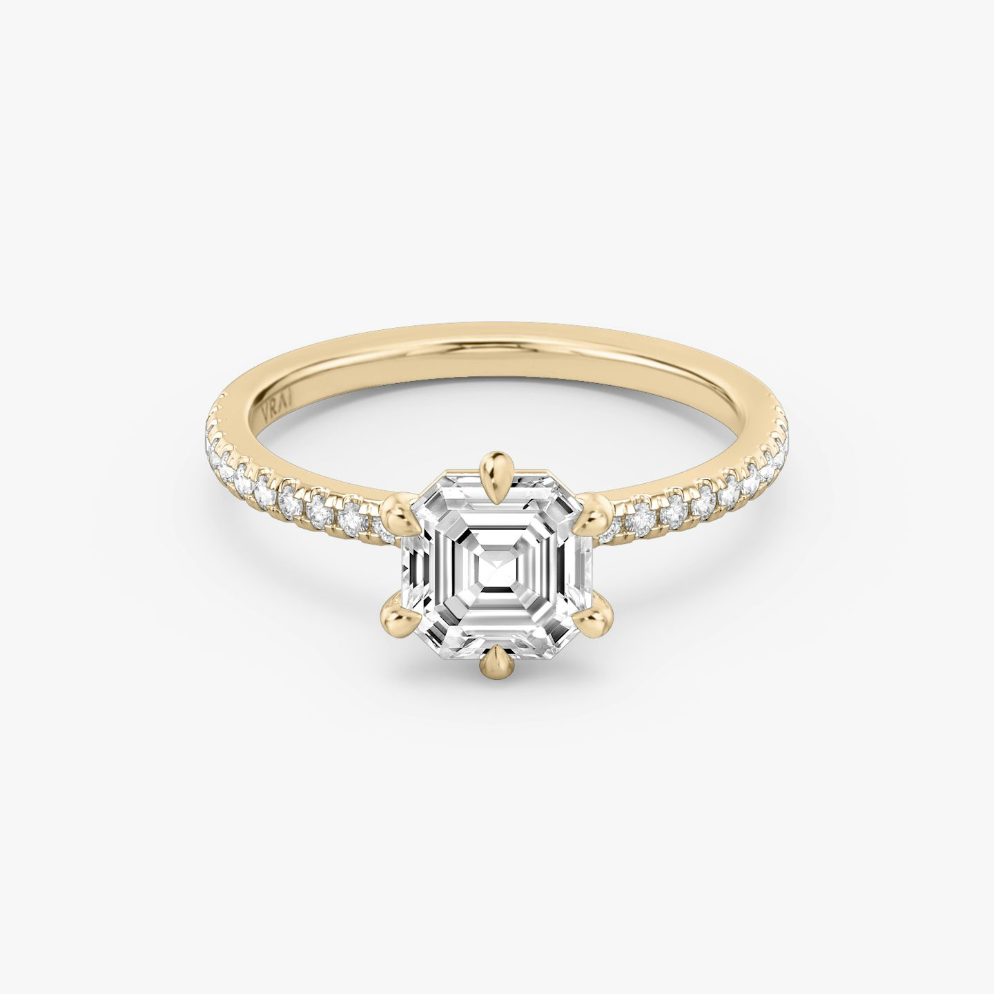The Signature 6 Prong | Asscher | 14k | Rose Gold | bandAccent: Pavé | bandWidth: standard | hiddenHalo: no | diamondOrientation: vertical | caratWeight: other
