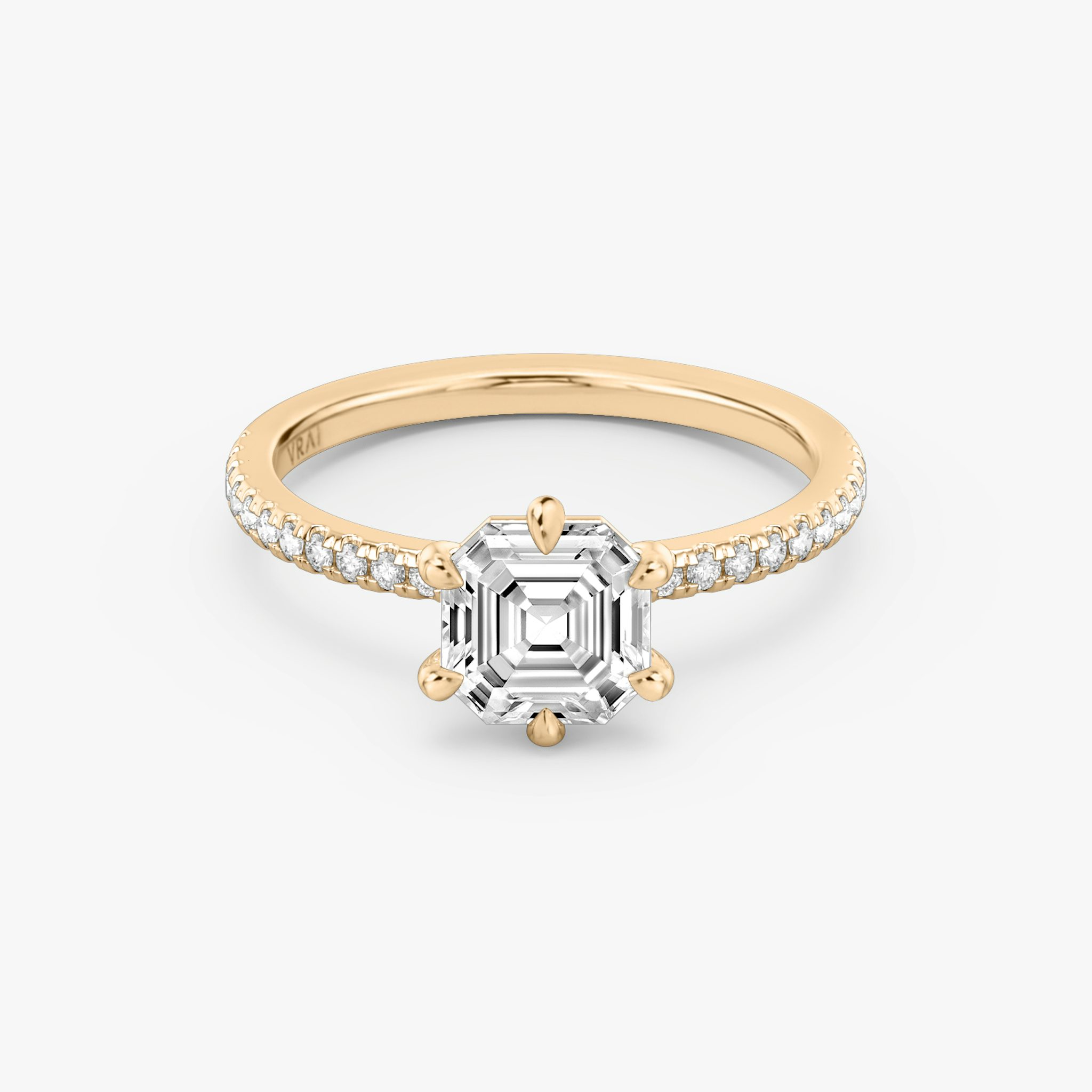 The Signature 6 Prong | Asscher | 14k | Rose Gold | bandAccent: Pavé | bandWidth: standard | hiddenHalo: no | diamondOrientation: vertical | caratWeight: other