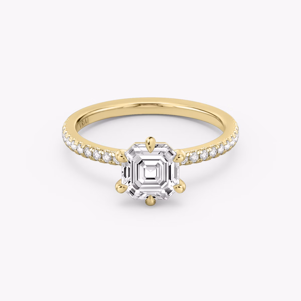 The Signature 6 Prong | Asscher | 18k | Yellow Gold | bandAccent: Pavé | bandWidth: standard | hiddenHalo: no | diamondOrientation: vertical | caratWeight: other