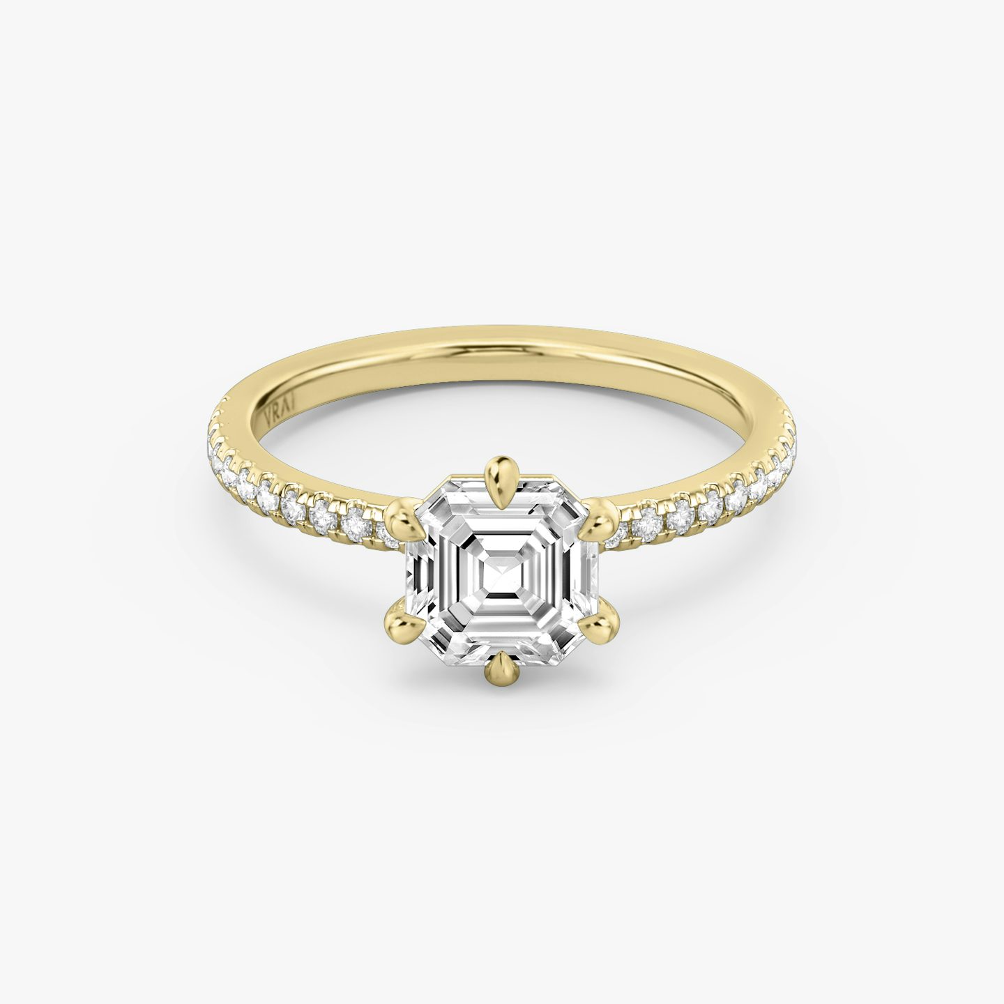 The Signature 6 Prong | Asscher | 18k | Yellow Gold | bandAccent: Pavé | bandWidth: standard | hiddenHalo: no | diamondOrientation: vertical | caratWeight: other