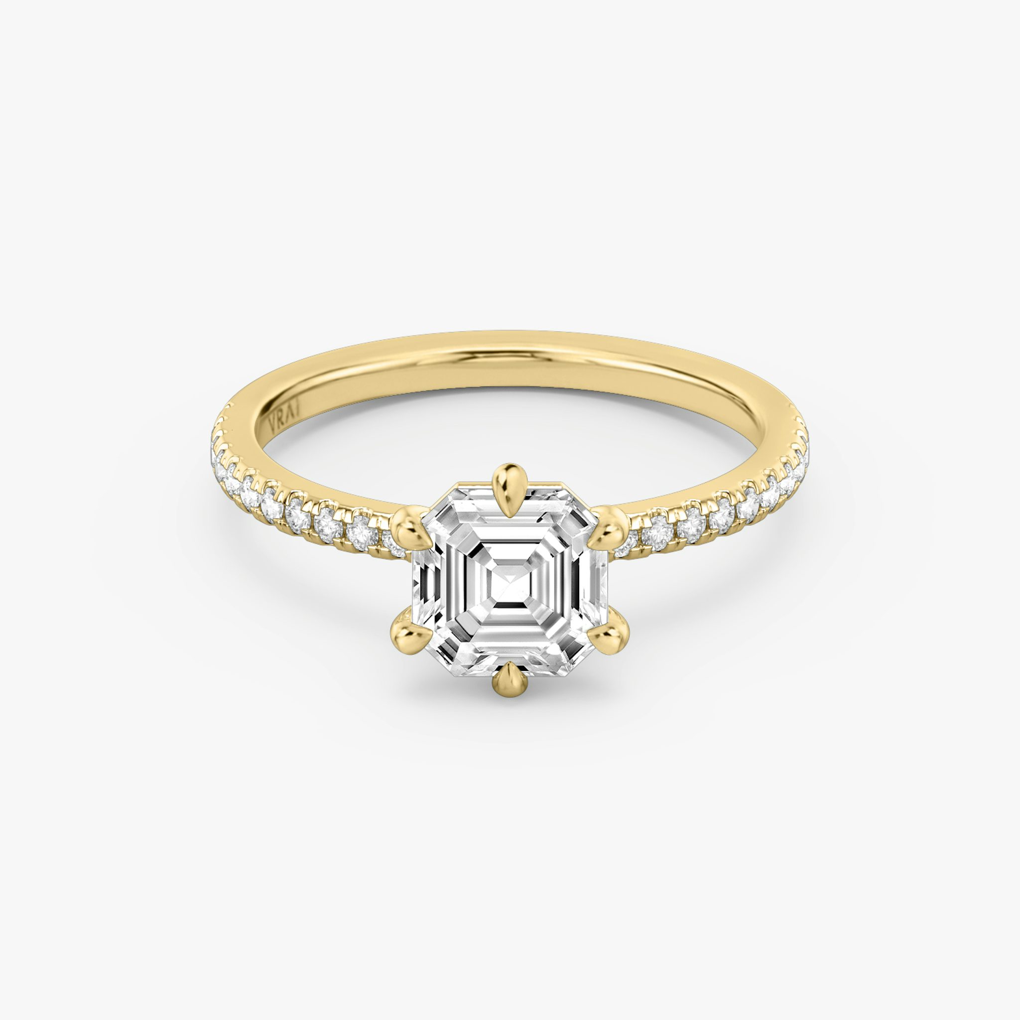 The Signature 6 Prong | Asscher | 18k | Yellow Gold | bandAccent: Pavé | bandWidth: standard | hiddenHalo: no | diamondOrientation: vertical | caratWeight: other
