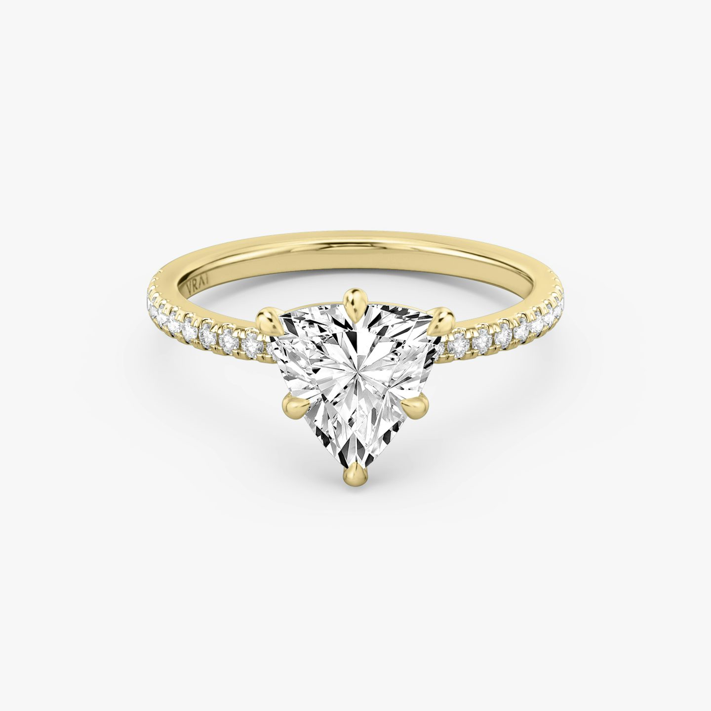 The Signature 6 Prong | Trillion | 18k | Yellow Gold | bandAccent: Pavé | bandWidth: standard | hiddenHalo: no | diamondOrientation: vertical | caratWeight: other