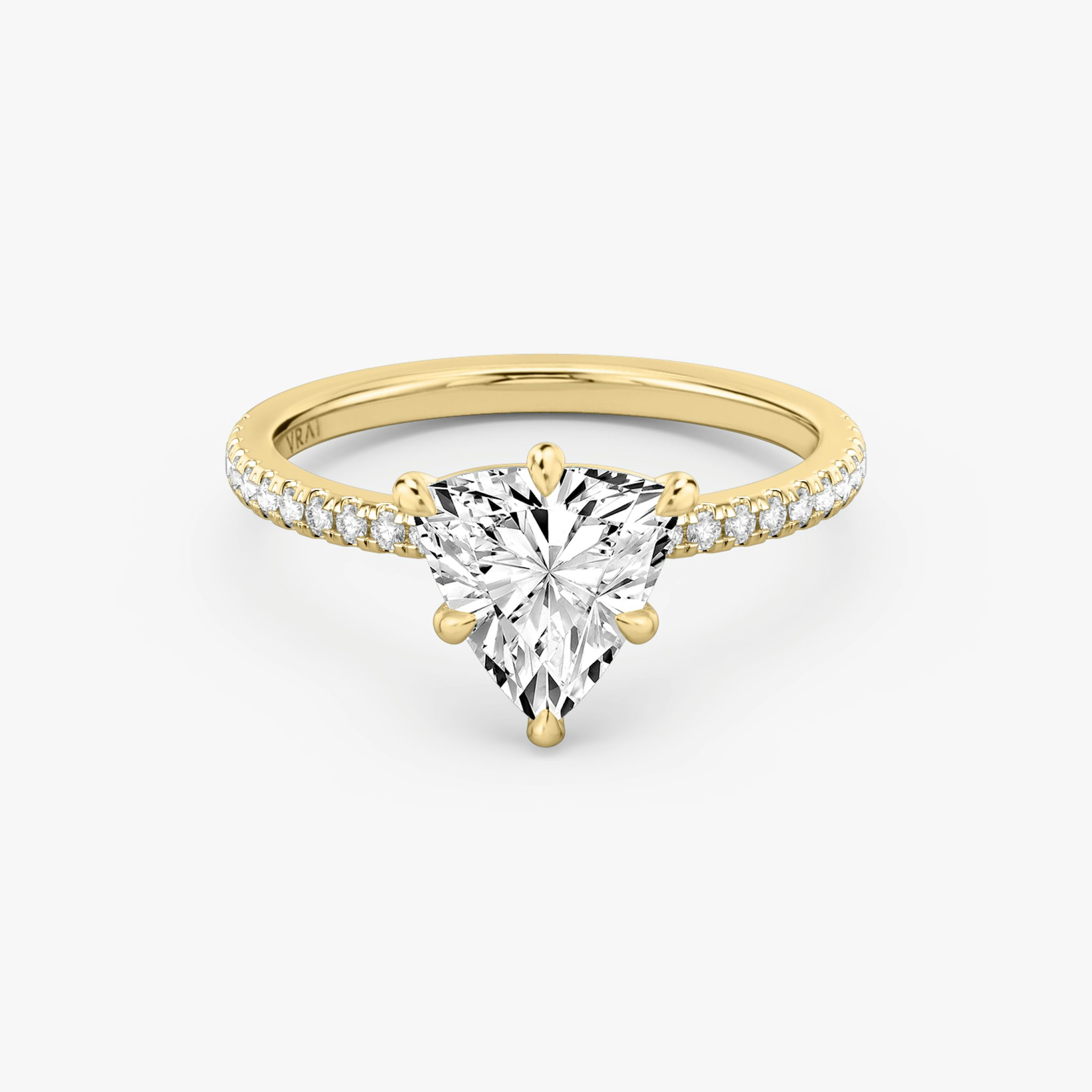 The Signature 6 Prong | Trillion | 18k | Yellow Gold | bandAccent: Pavé | bandWidth: standard | hiddenHalo: no | diamondOrientation: vertical | caratWeight: other