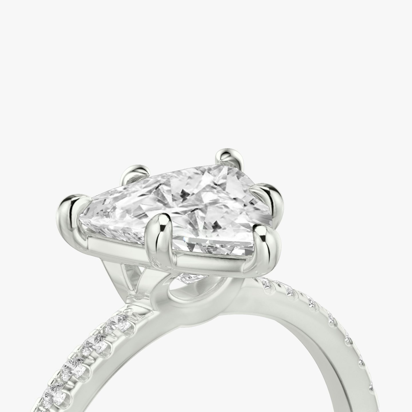 The Signature 6 Prong | Trillion | 18k | White Gold | bandAccent: Pavé | bandWidth: standard | hiddenHalo: no | diamondOrientation: vertical | caratWeight: other