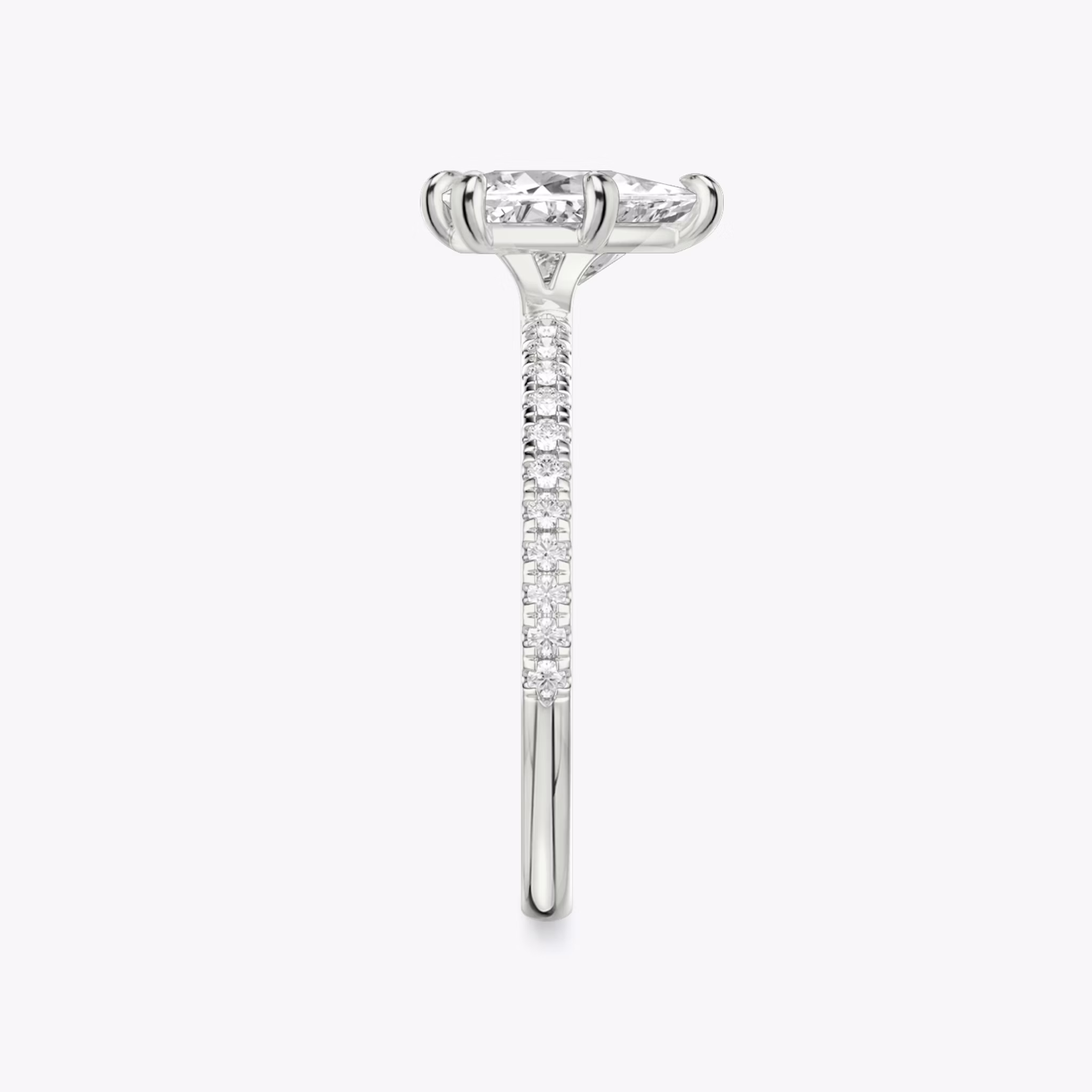 The Signature 6 Prong | Trillion | 18k | White Gold | bandAccent: Pavé | bandWidth: standard | hiddenHalo: no | diamondOrientation: vertical | caratWeight: other
