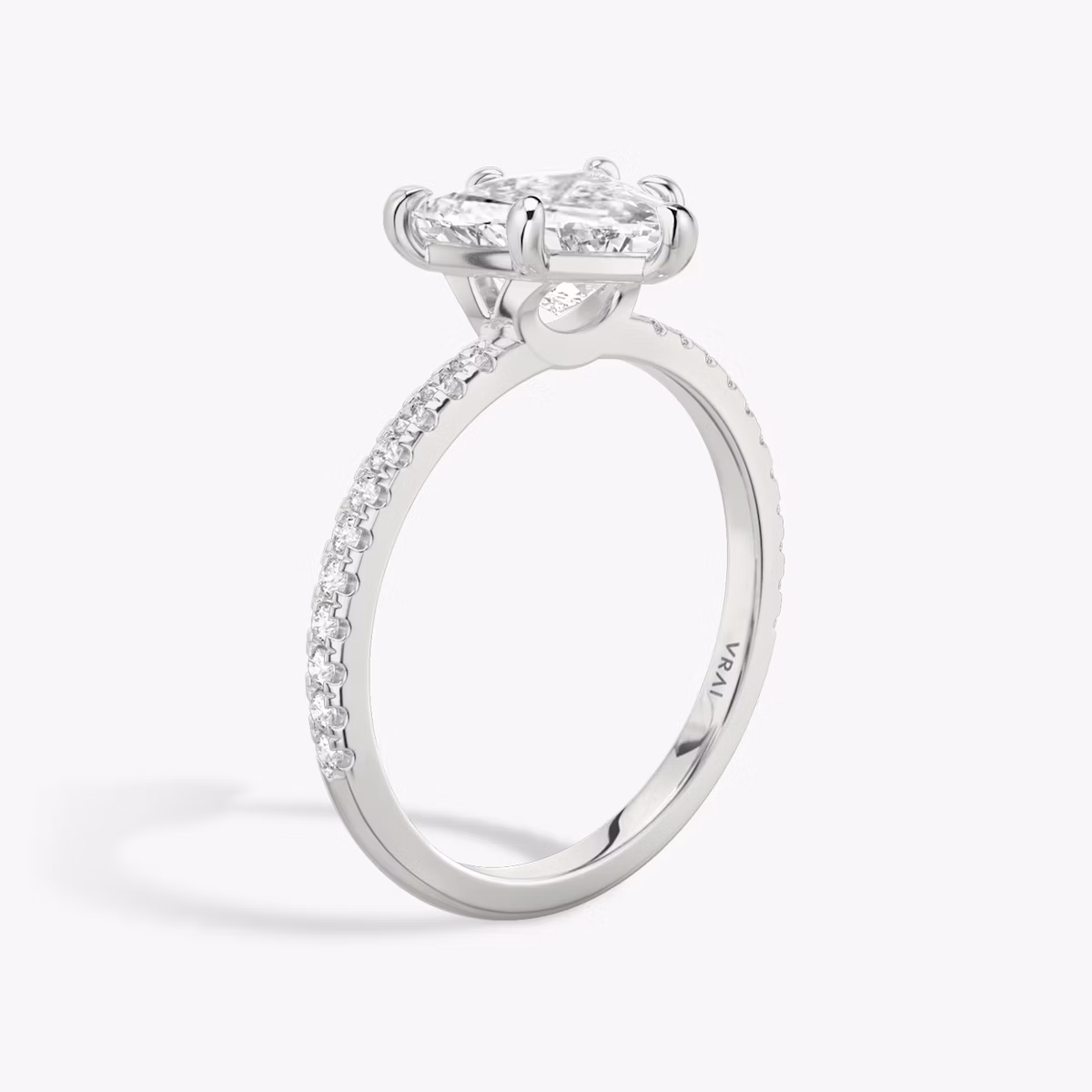 The Signature 6 Prong | Trillion | Platinum | bandAccent: Pavé | bandWidth: standard | hiddenHalo: no | diamondOrientation: vertical | caratWeight: other
