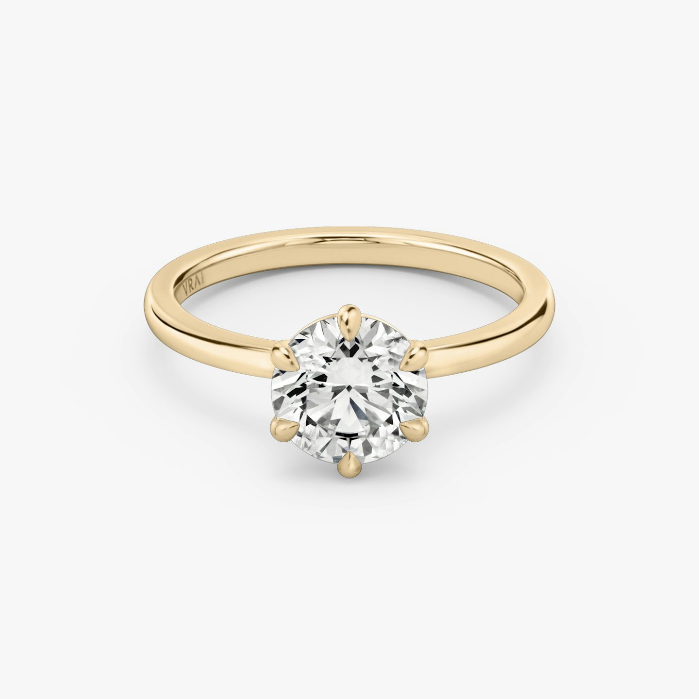 The Signature 6 Prong | Round Brilliant | 14k | Rose Gold | bandAccent: Plain | bandWidth: standard | caratWeight: 1.5ct | hiddenHalo: no | diamondOrientation: vertical