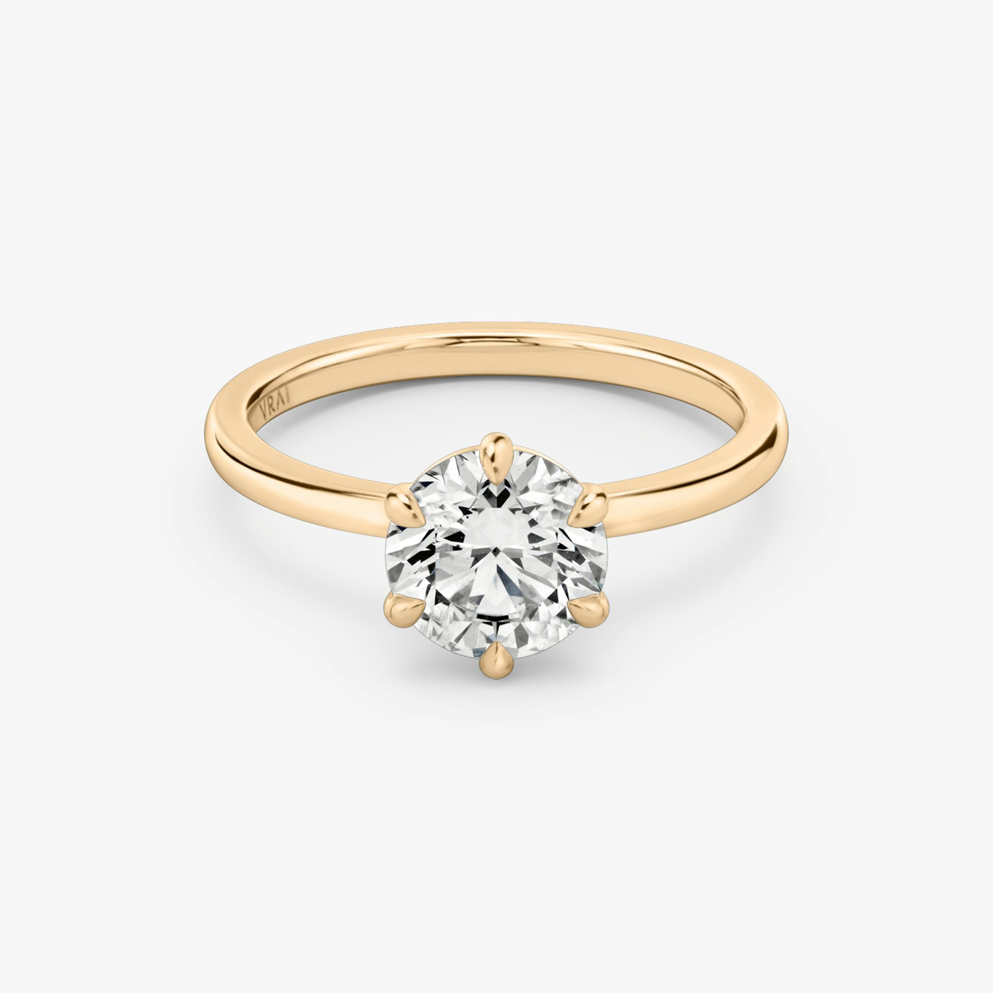 The Signature 6 Prong | Round Brilliant | 14k | Rose Gold | bandAccent: Plain | bandWidth: standard | caratWeight: other | hiddenHalo: no | diamondOrientation: vertical