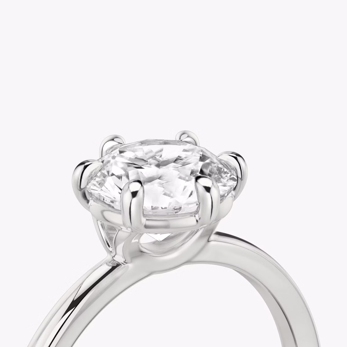 The Signature 6 Prong | Round Brilliant | 18k | White Gold | bandAccent: Plain | bandWidth: standard | caratWeight: 1.0ct | hiddenHalo: no | diamondOrientation: vertical