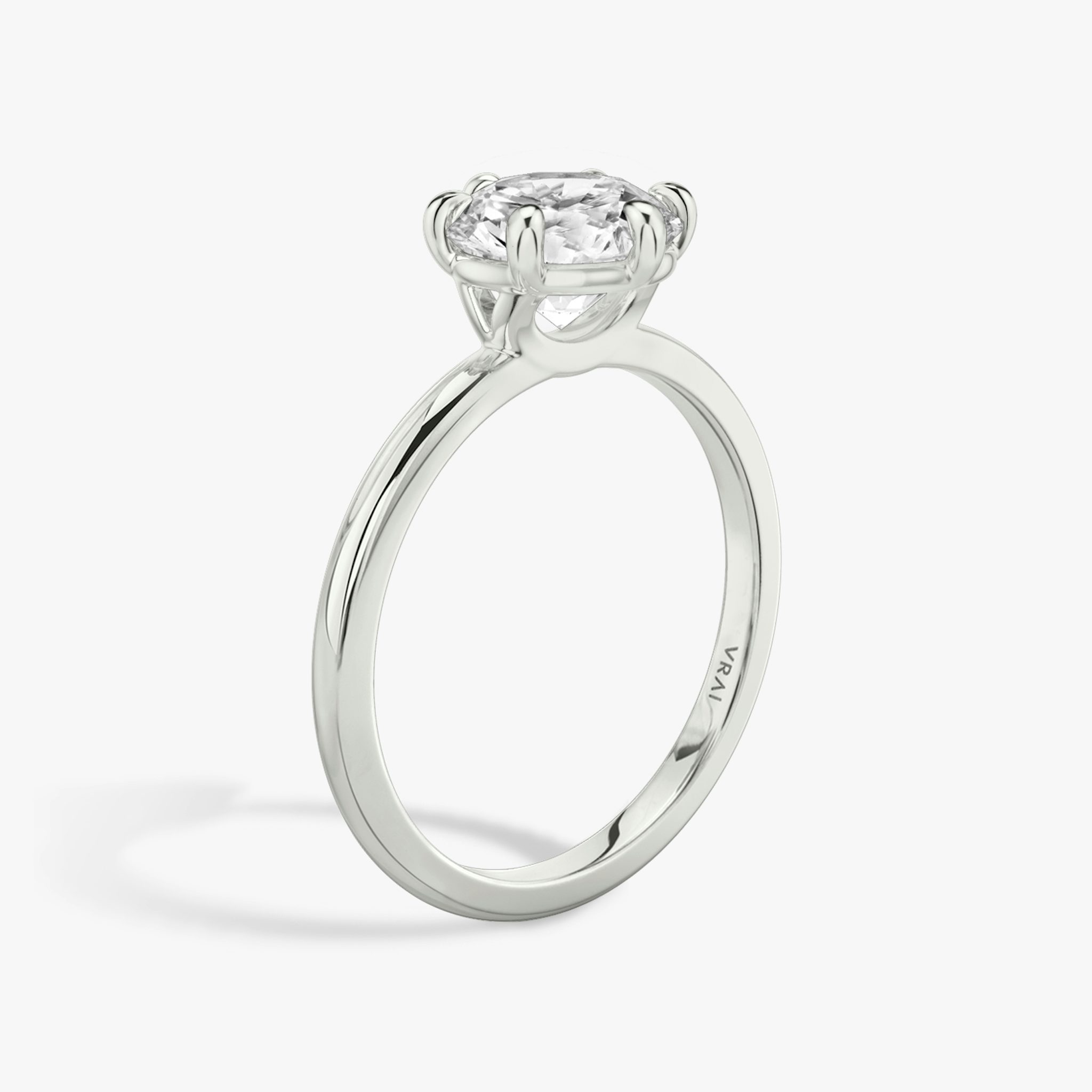 The Signature 6 Prong | Round Brilliant | 18k | White Gold | bandAccent: Plain | bandWidth: standard | caratWeight: other | hiddenHalo: no | diamondOrientation: vertical