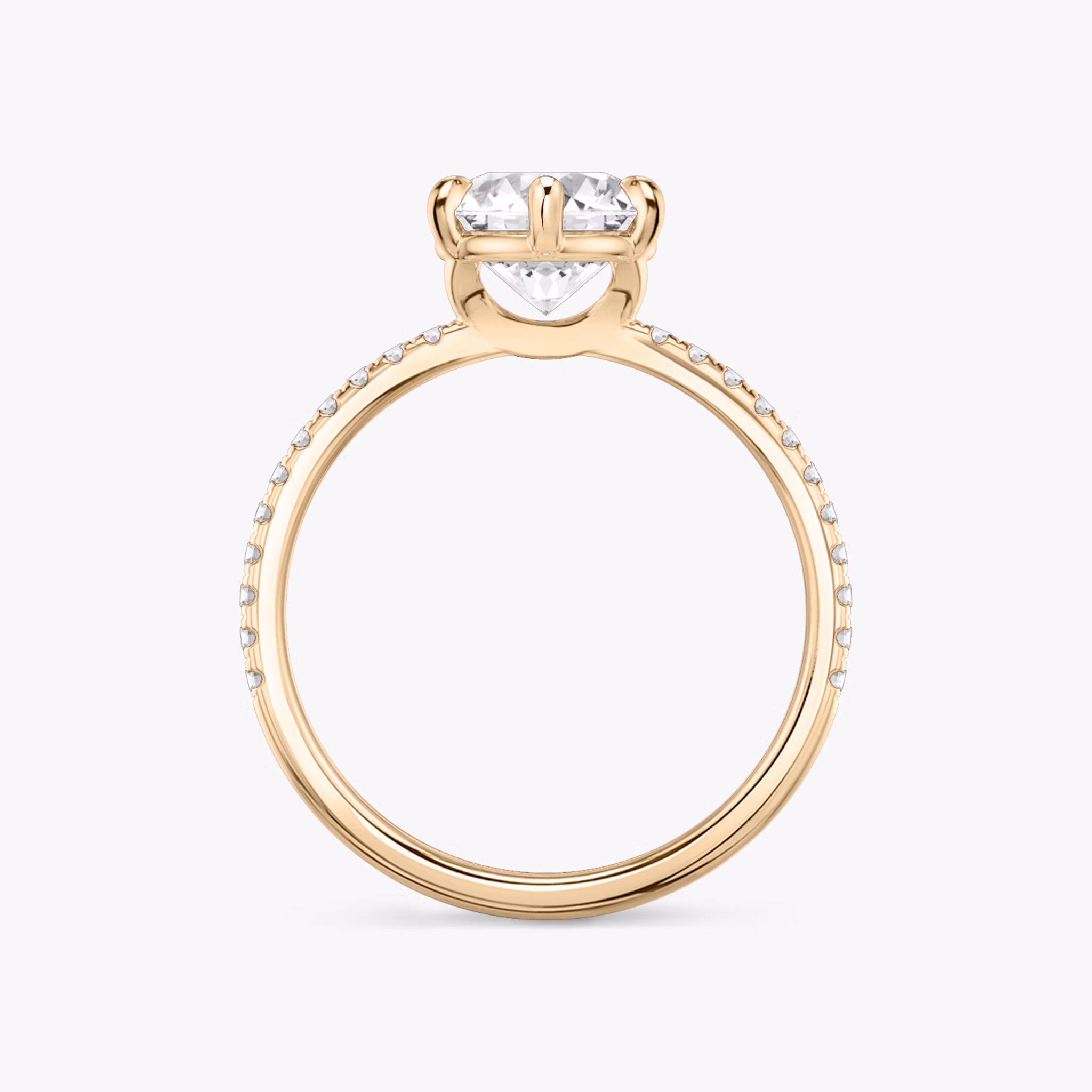 The Signature 6 Prong | Round Brilliant | 14k | Rose Gold | bandAccent: Pavé | bandWidth: standard | caratWeight: other | hiddenHalo: no | diamondOrientation: vertical