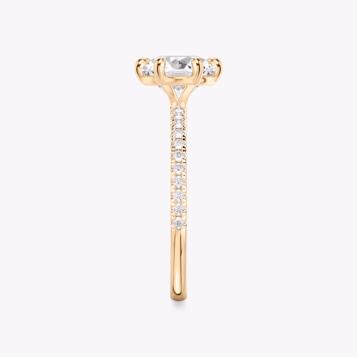 The Signature 6 Prong | Round Brilliant | 14k | Rose Gold | bandAccent: Pavé | bandWidth: standard | caratWeight: 2.0ct | hiddenHalo: no | diamondOrientation: vertical