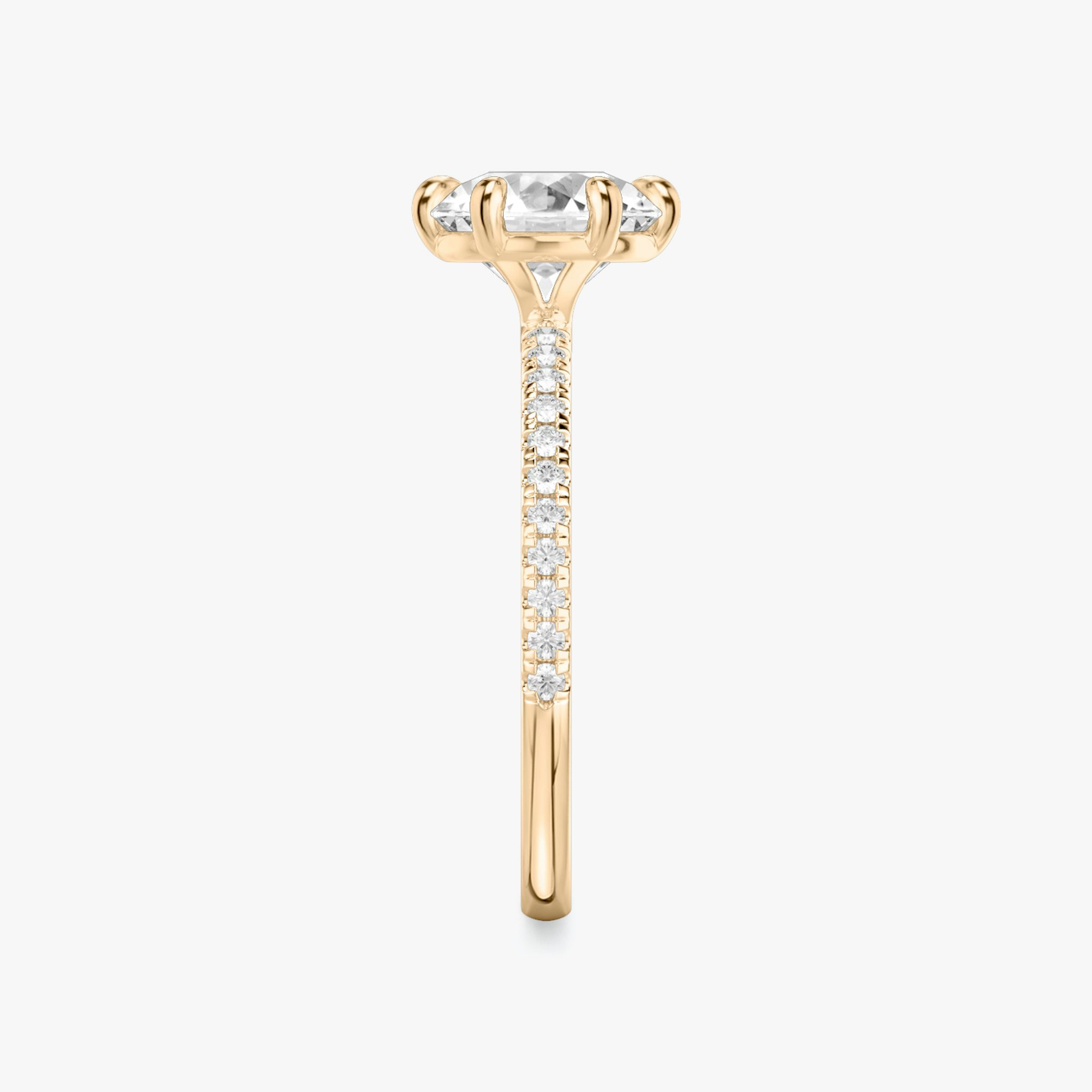 The Signature 6 Prong | Round Brilliant | 14k | Rose Gold | bandAccent: Pavé | bandWidth: standard | caratWeight: other | hiddenHalo: no | diamondOrientation: vertical